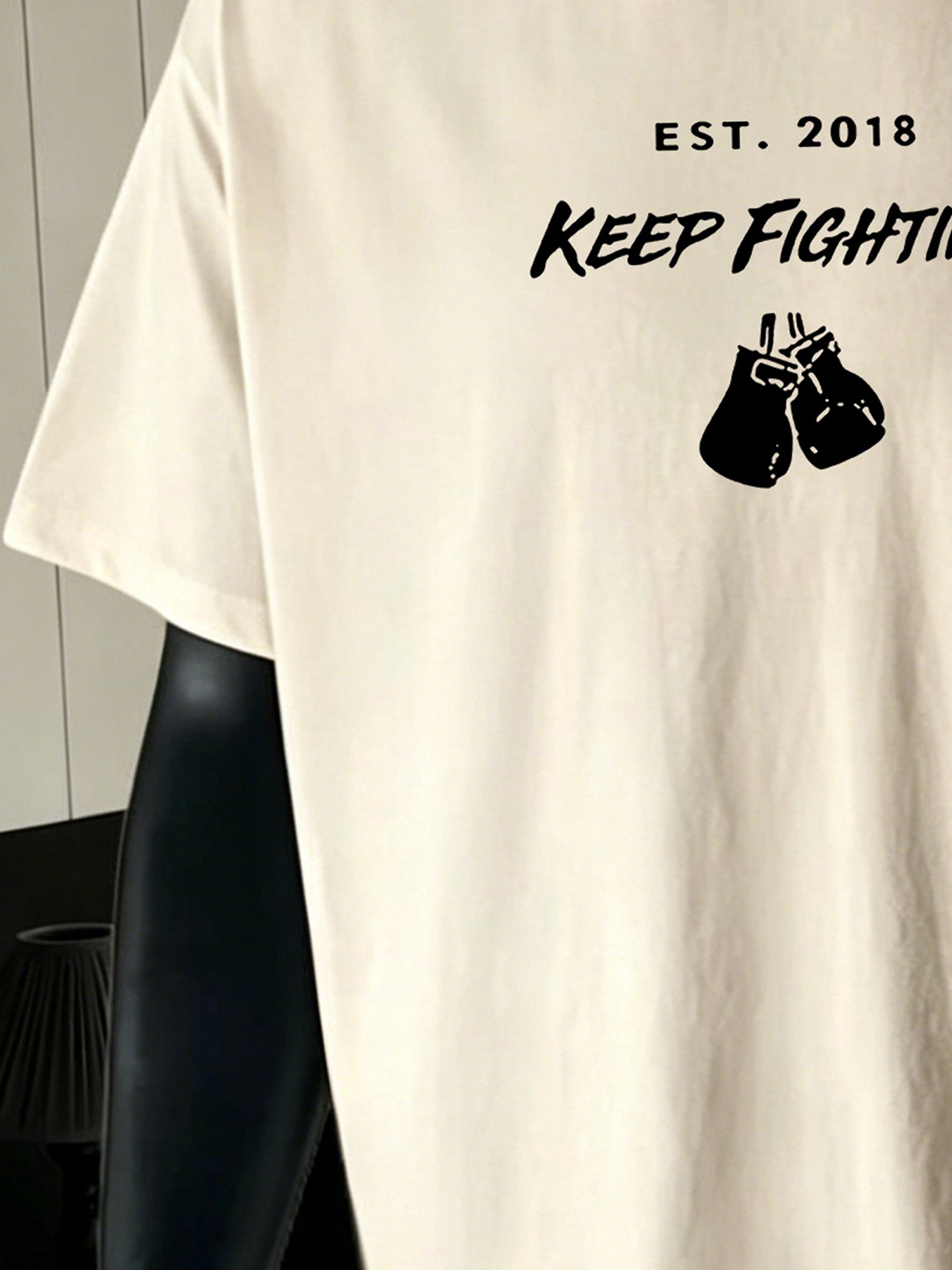 Men Beige Cotton Short Sleeve Keep Fighting Graphic T-Shirt