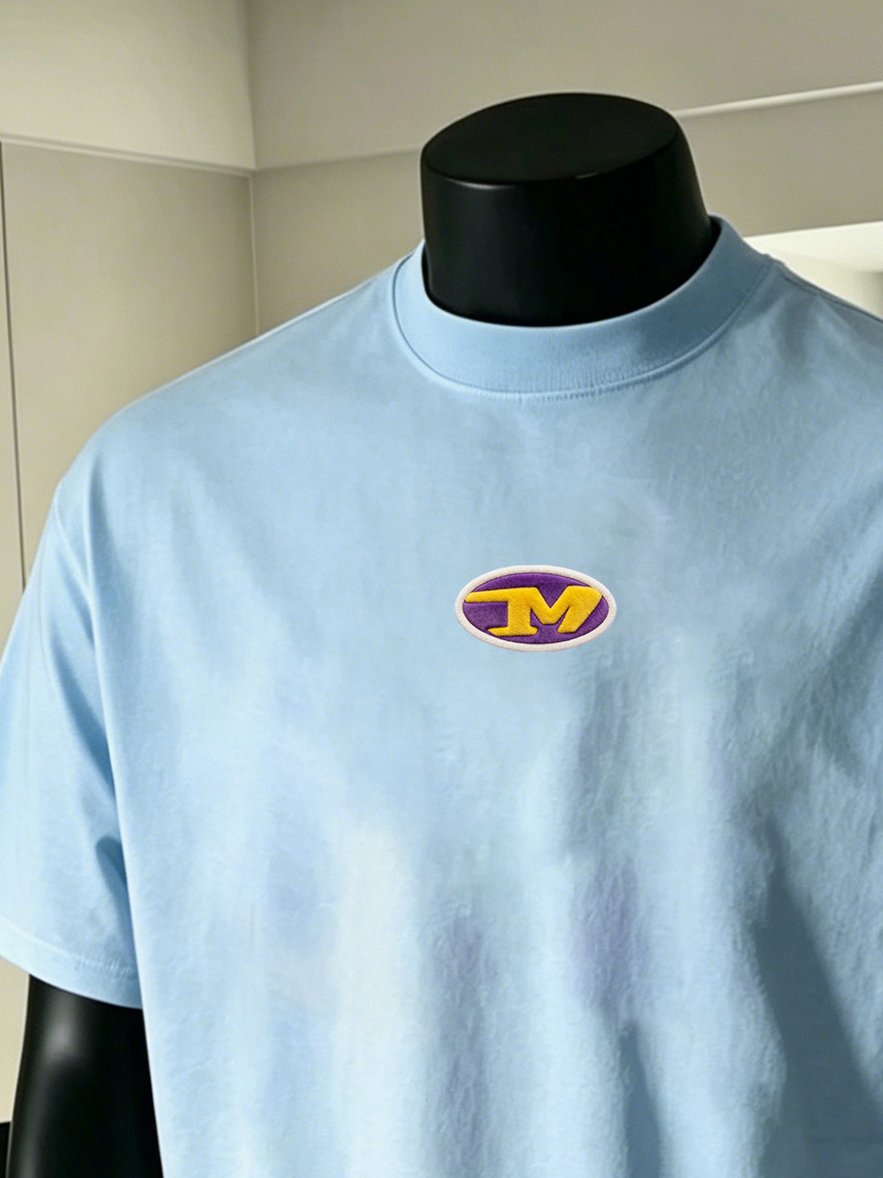 Men Blue Cotton Short Sleeve T-Shirt with Emblem