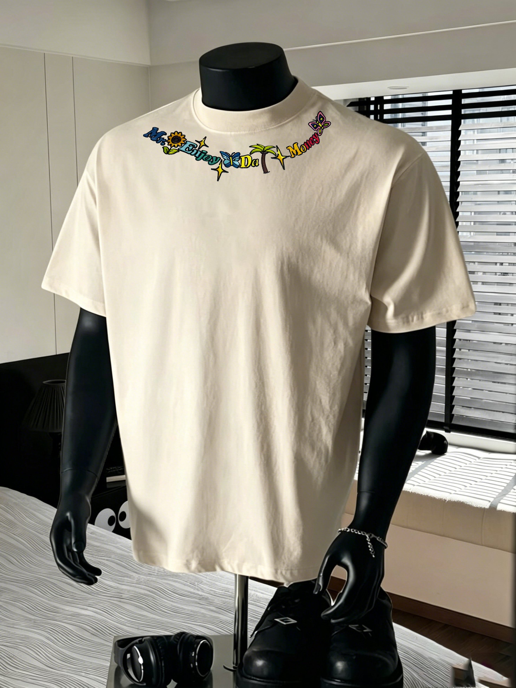 Men Beige Cotton Regular Fit T-Shirt with Enjoy Da Money Graphic Print