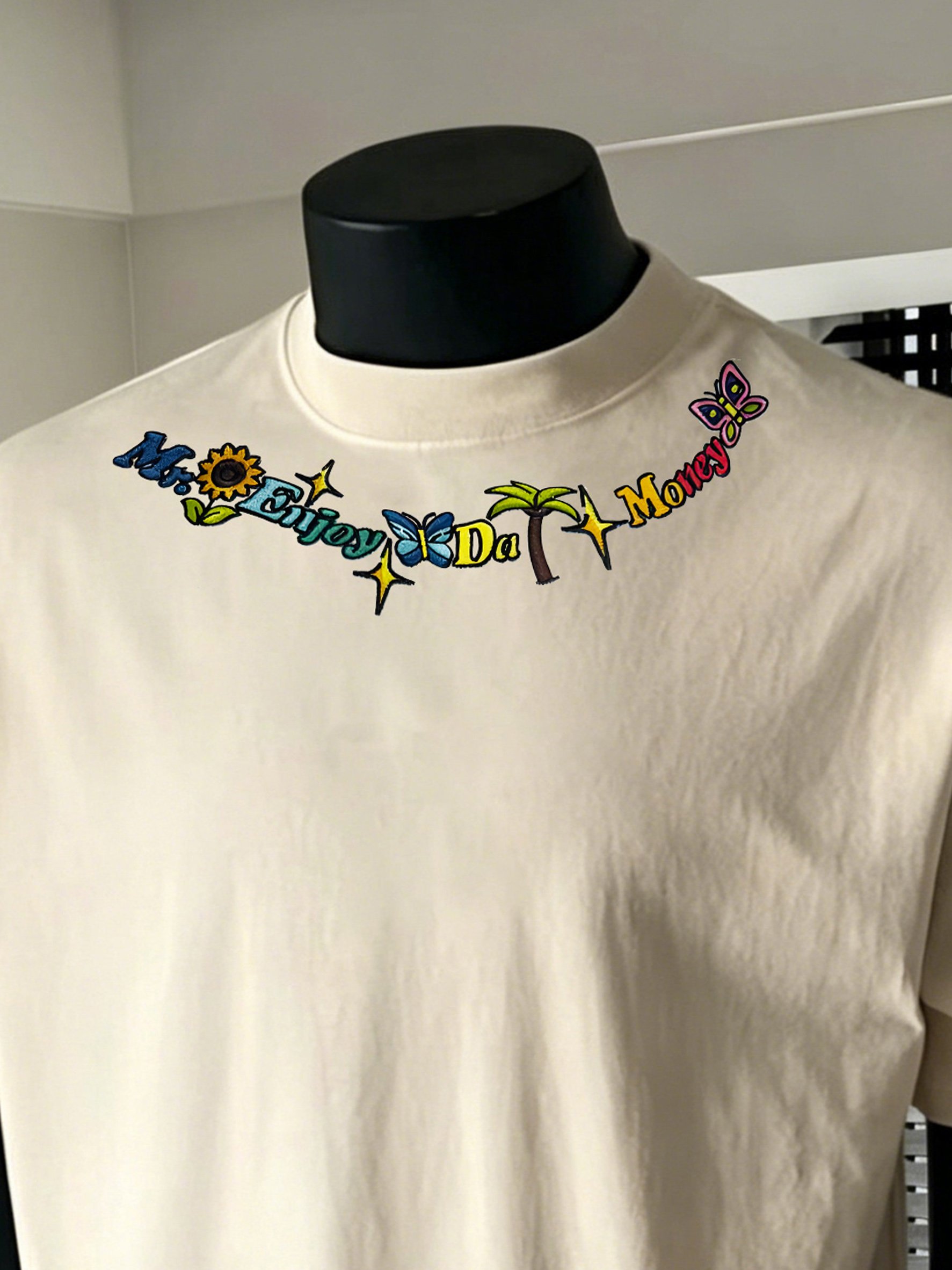 Men Beige Cotton Regular Fit T-Shirt with Enjoy Da Money Graphic Print