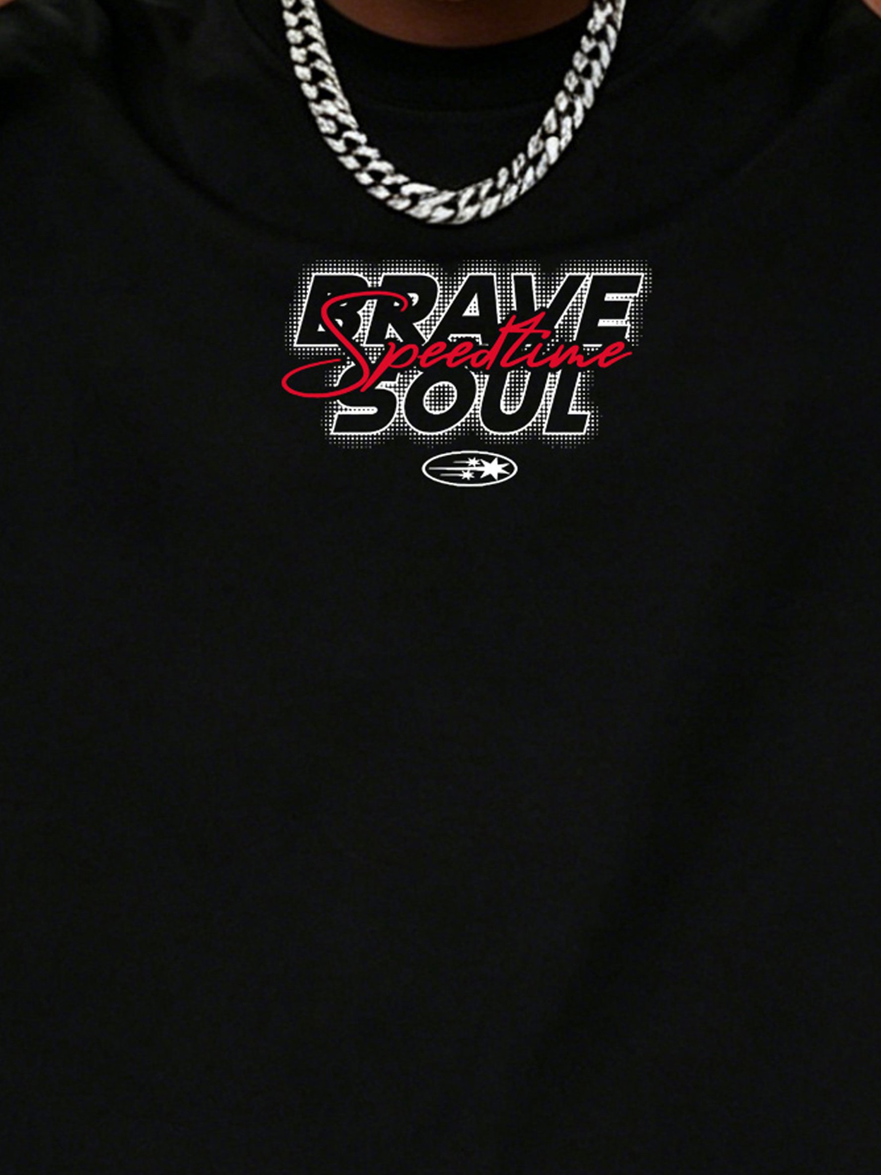 Black Solgan Print Short Sleeve Cotton T-Shirt