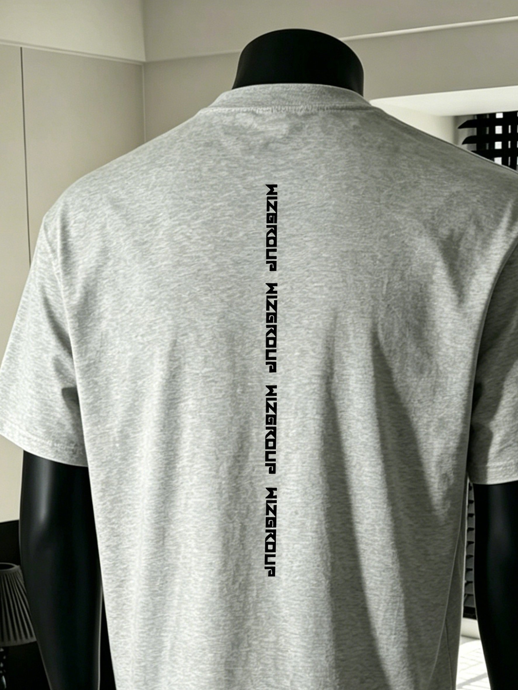 Men Grey Cotton Crew Neck T-Shirt with Vertical Logo Print