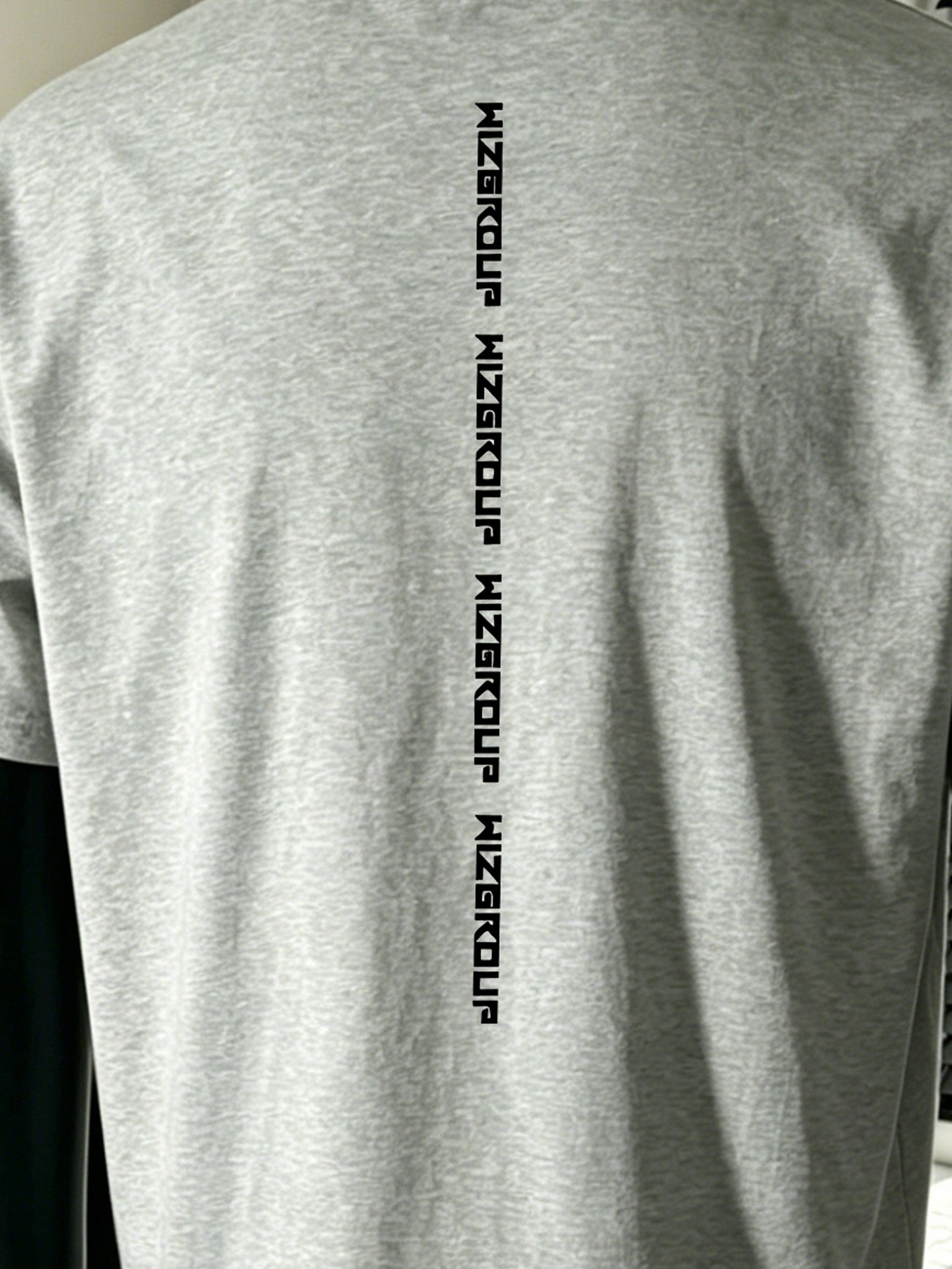 Men Grey Cotton Crew Neck T-Shirt with Vertical Logo Print