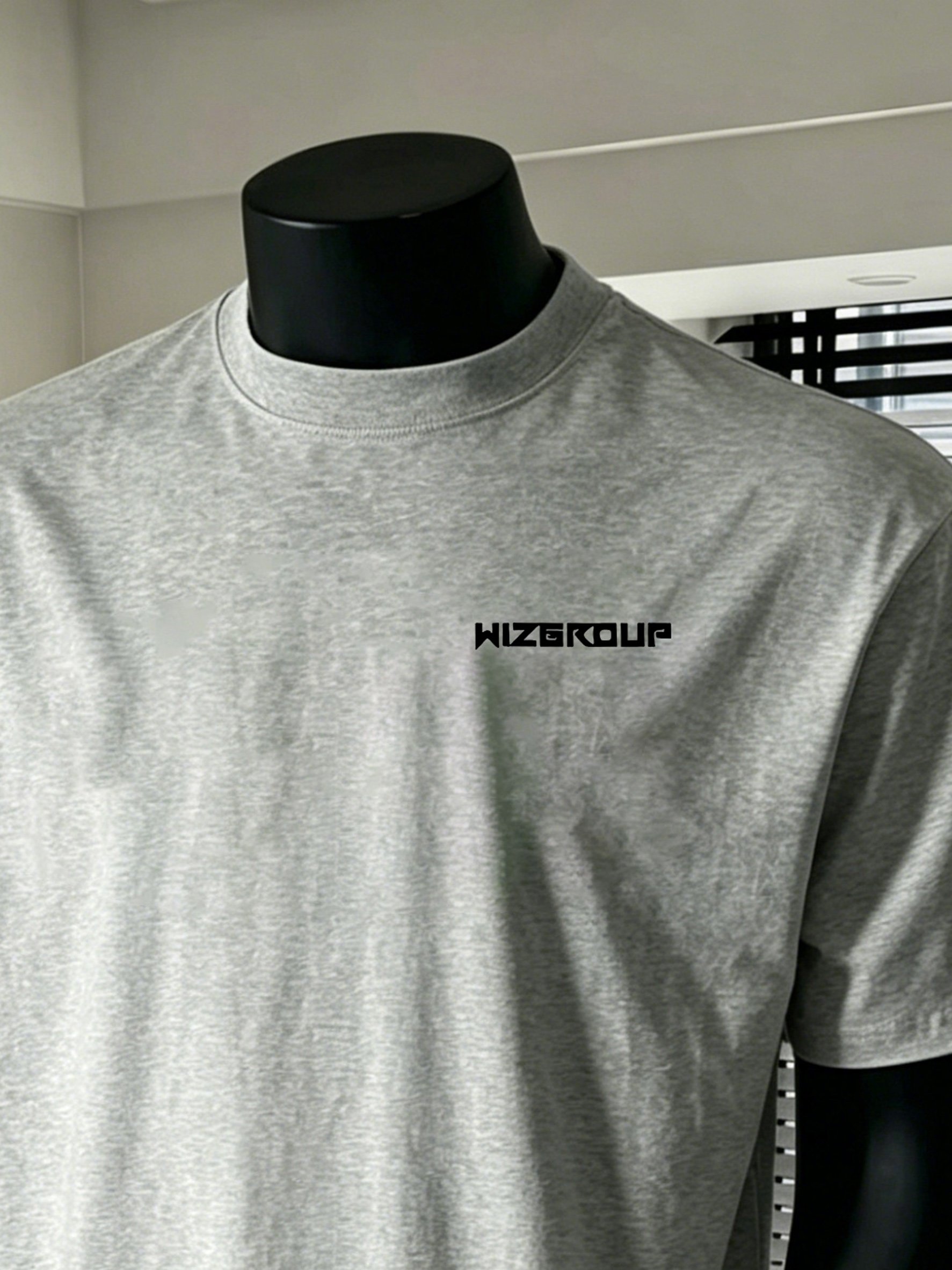 Men Grey Cotton Crew Neck T-Shirt with Vertical Logo Print