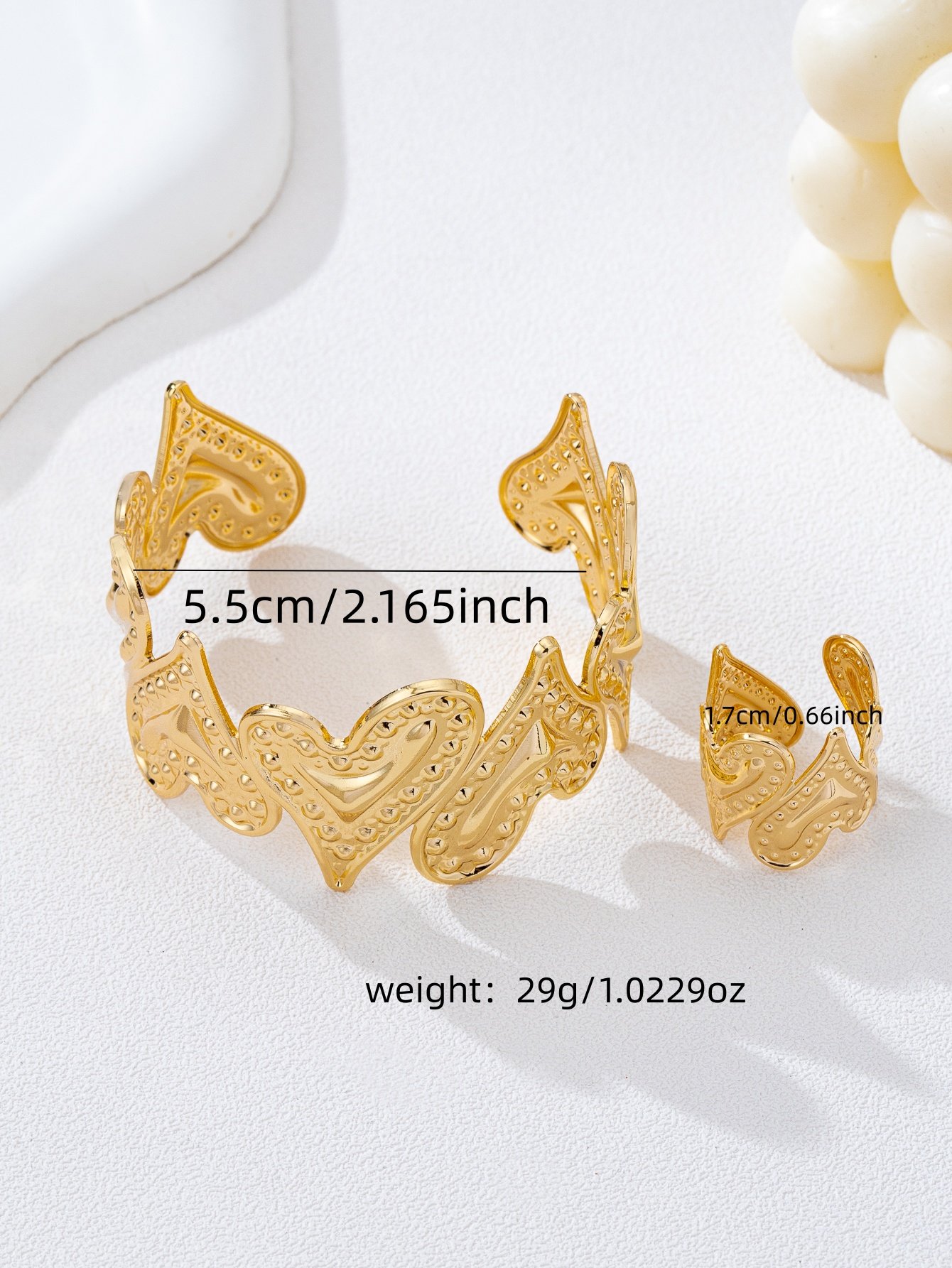 Gold Heart Bangle and Ring Set - Casual Everyday Jewelry.