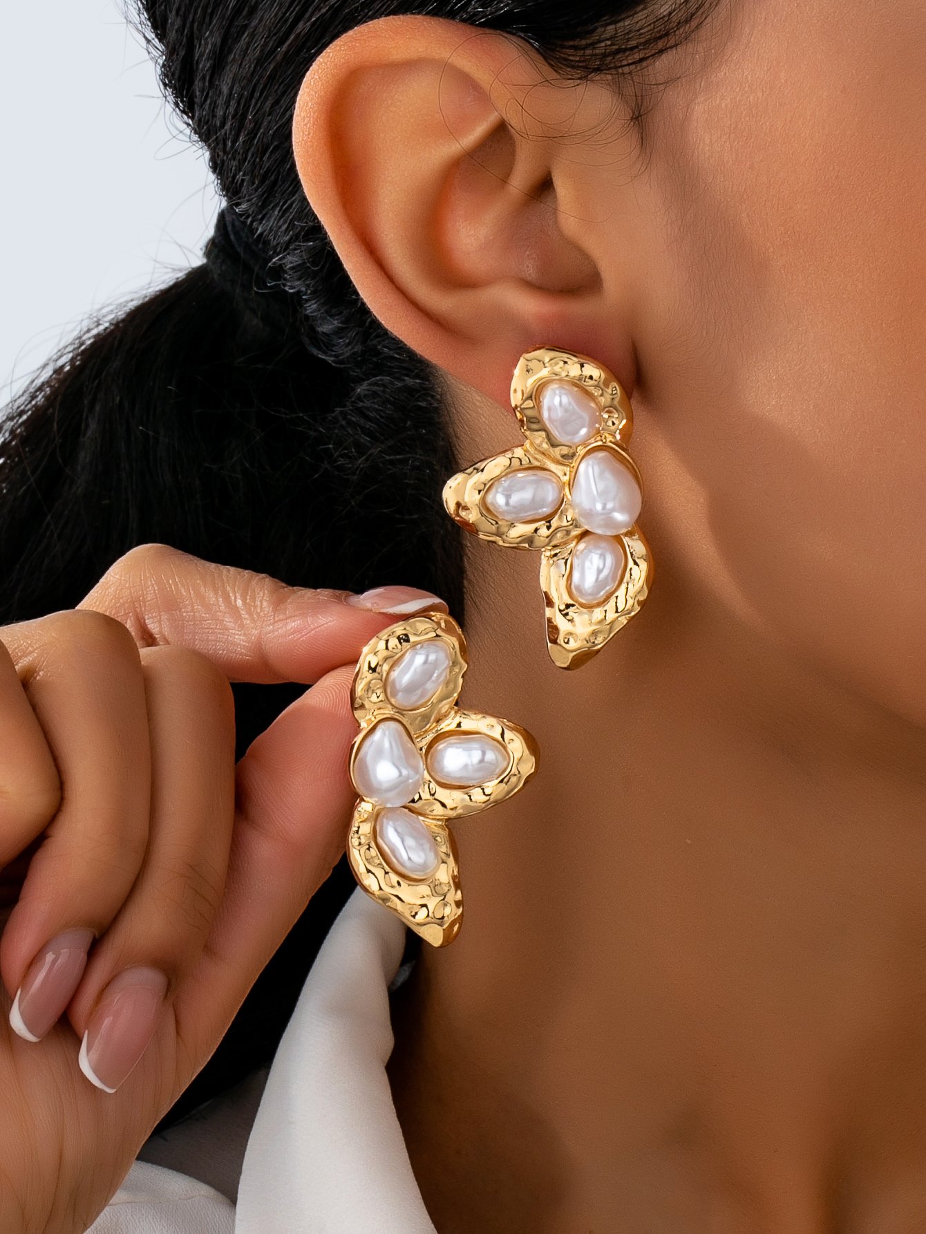 Gold Irregular Pearl Stud Earrings for Women - Casual 