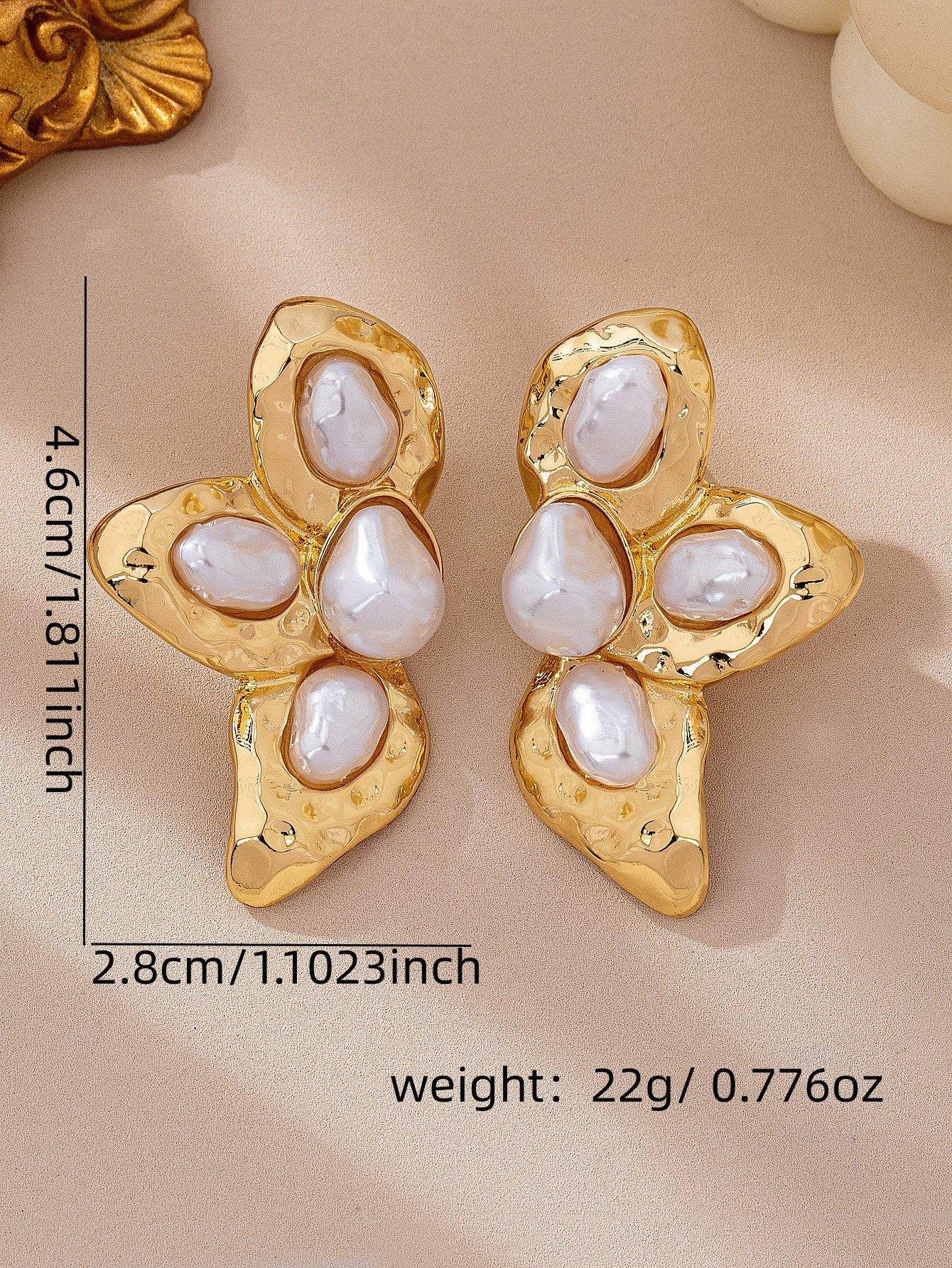 Gold Irregular Pearl Stud Earrings for Women - Casual 