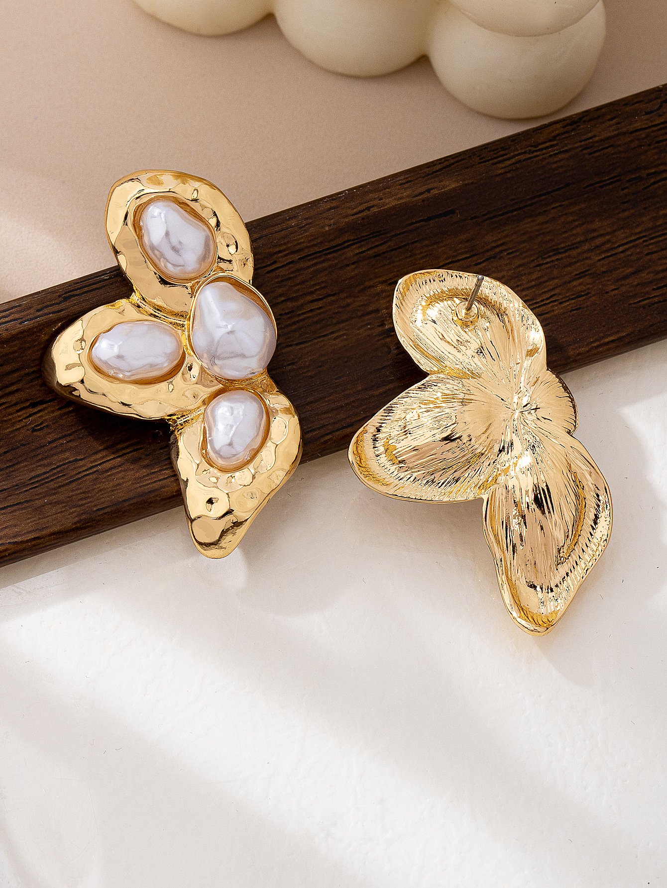 Gold Irregular Pearl Stud Earrings for Women - Casual 