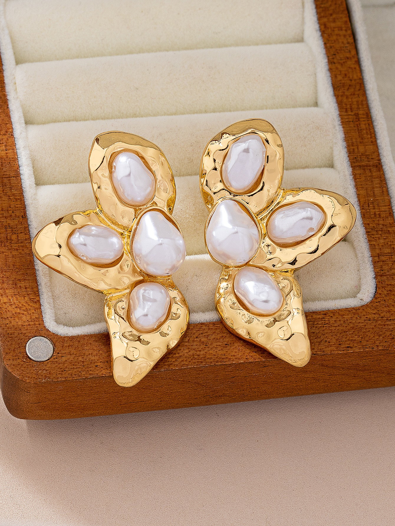 Gold Irregular Pearl Stud Earrings for Women - Casual 