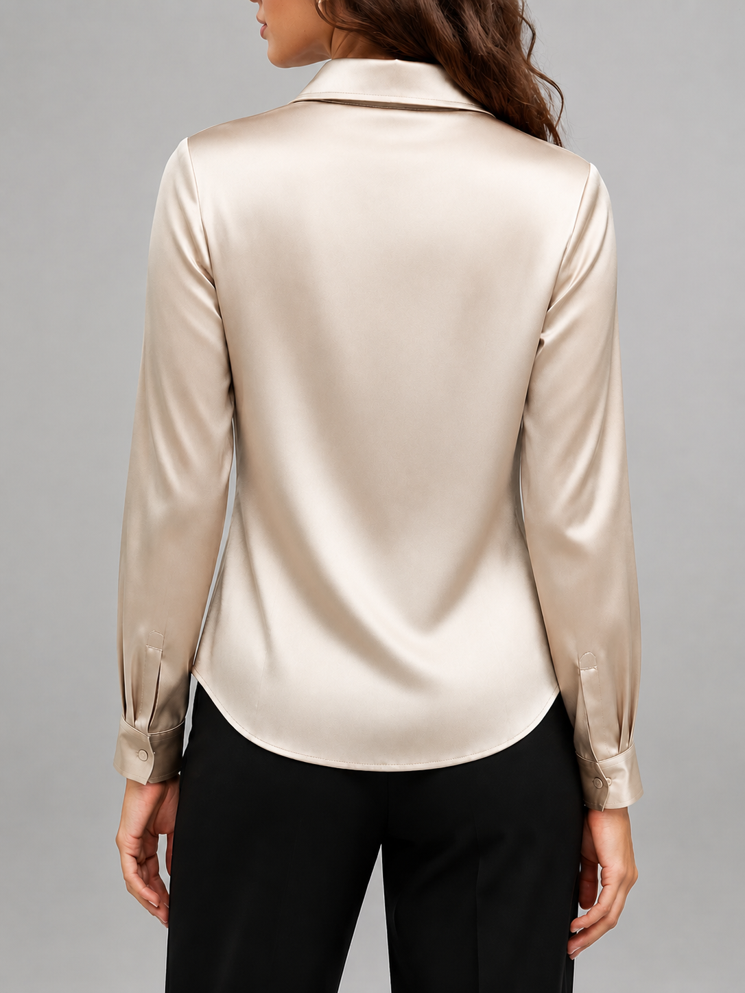 Beige Satin Long Sleeve Blouse