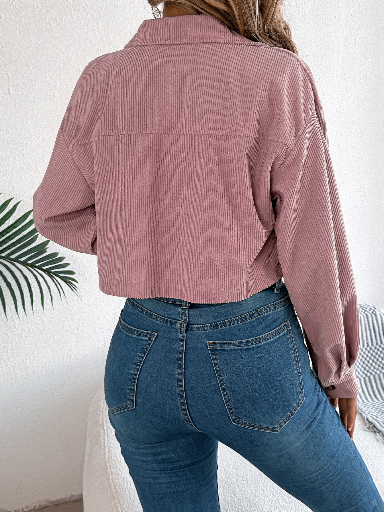 Pink Corduroy Cropped Jacket