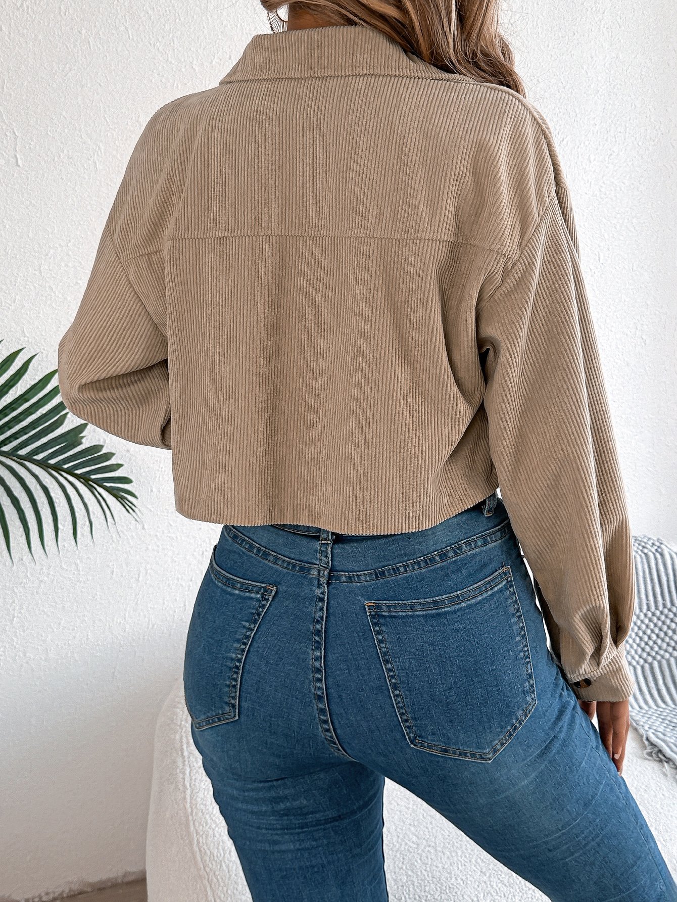 Beige Cropped Corduroy Jacket