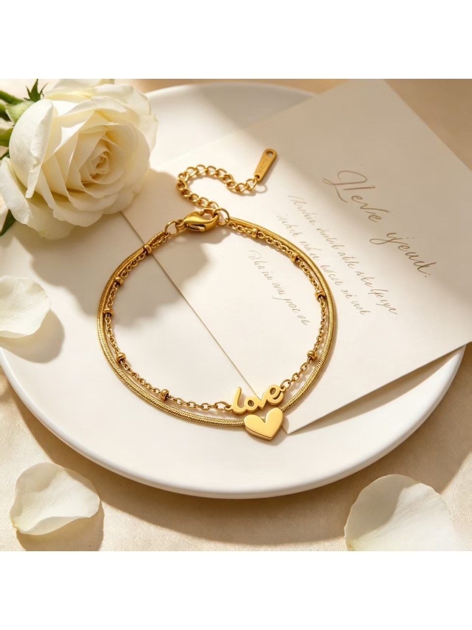 Gold Tone Heart Love Multistrand Bracelet