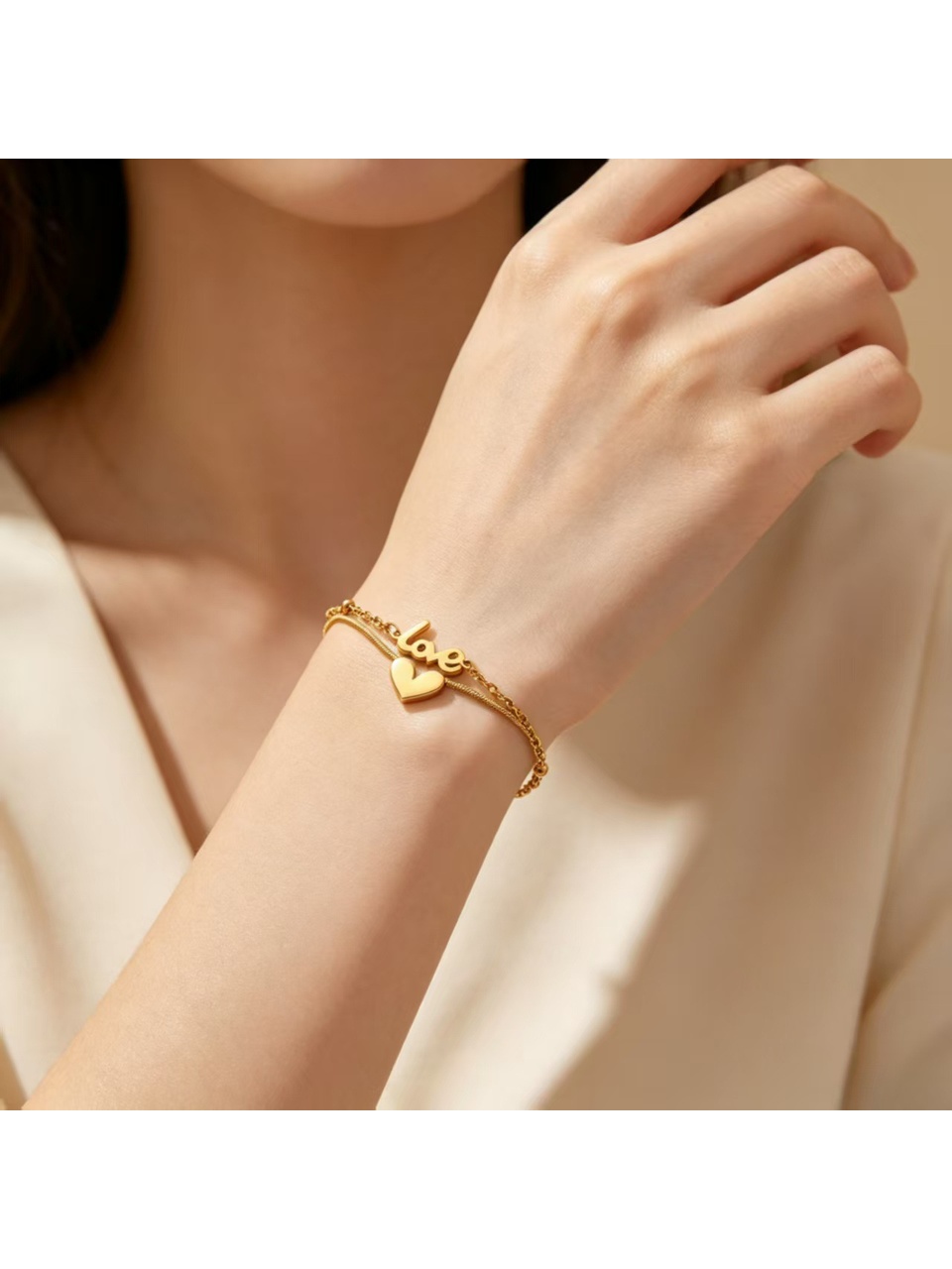 Gold Tone Heart Love Multistrand Bracelet