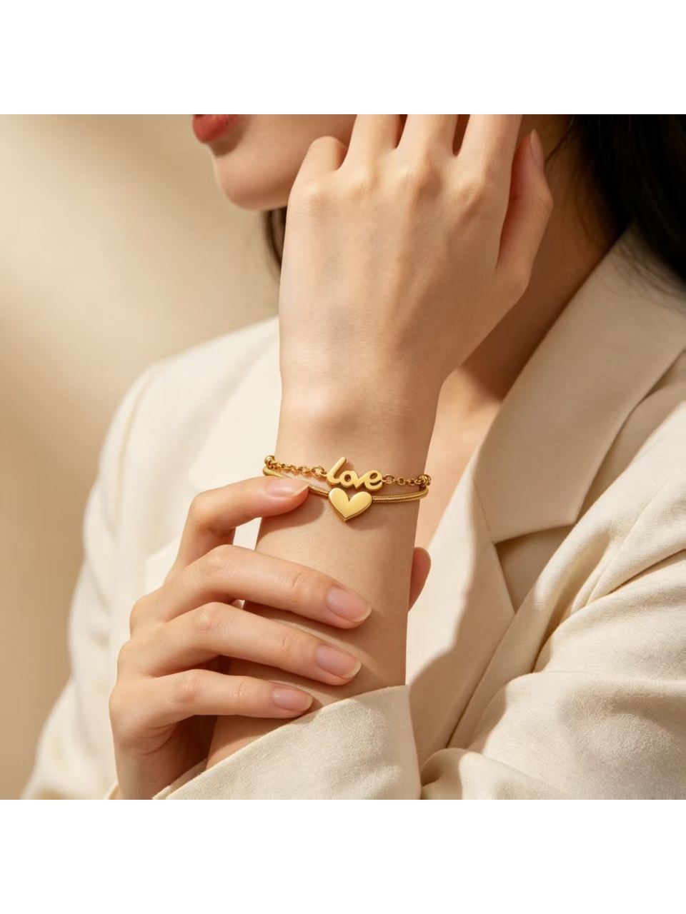 Gold Tone Heart Love Multistrand Bracelet