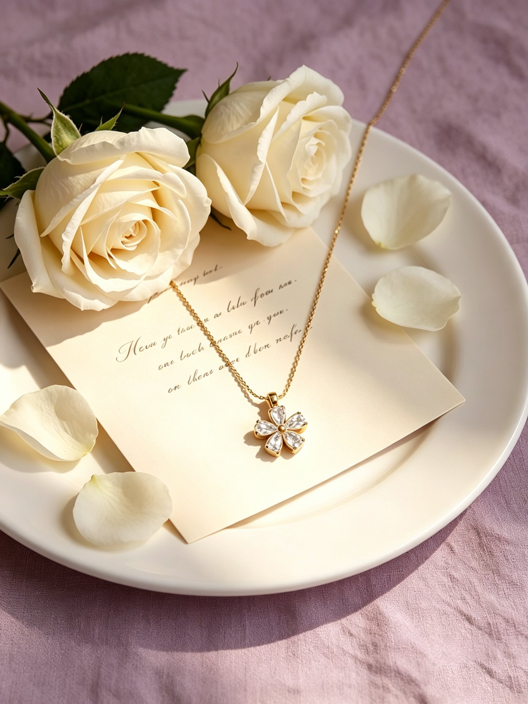 Gold Tone Sparkling Zircon Clover Pendant Necklace