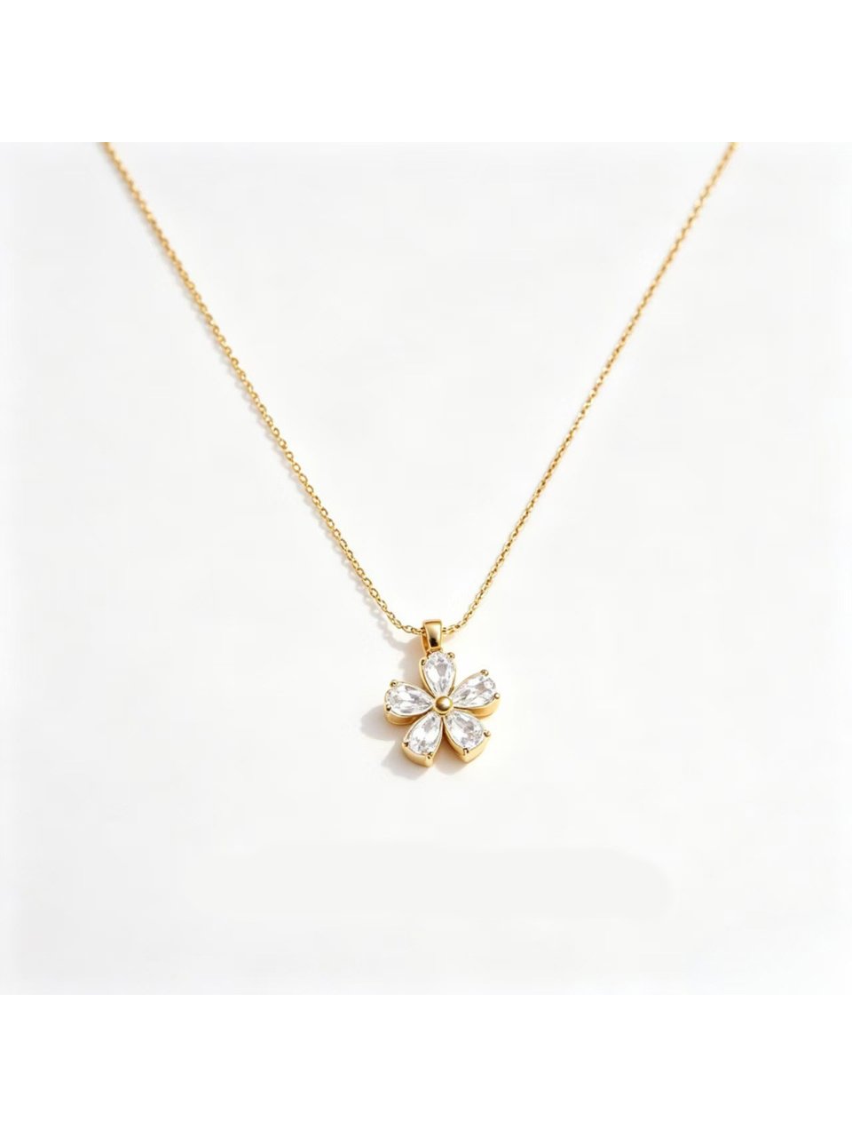 Gold Tone Sparkling Zircon Clover Pendant Necklace
