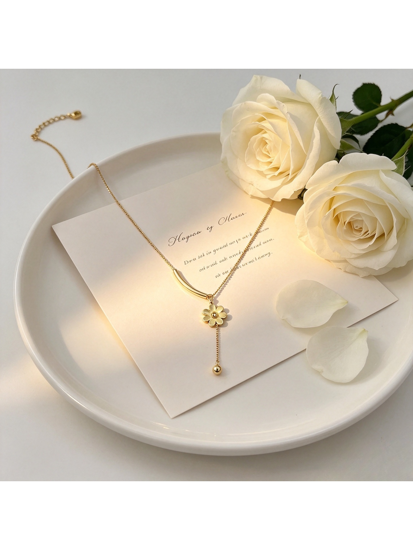 Gold Tone Daisy Pendant with Tassel Y-Necklace