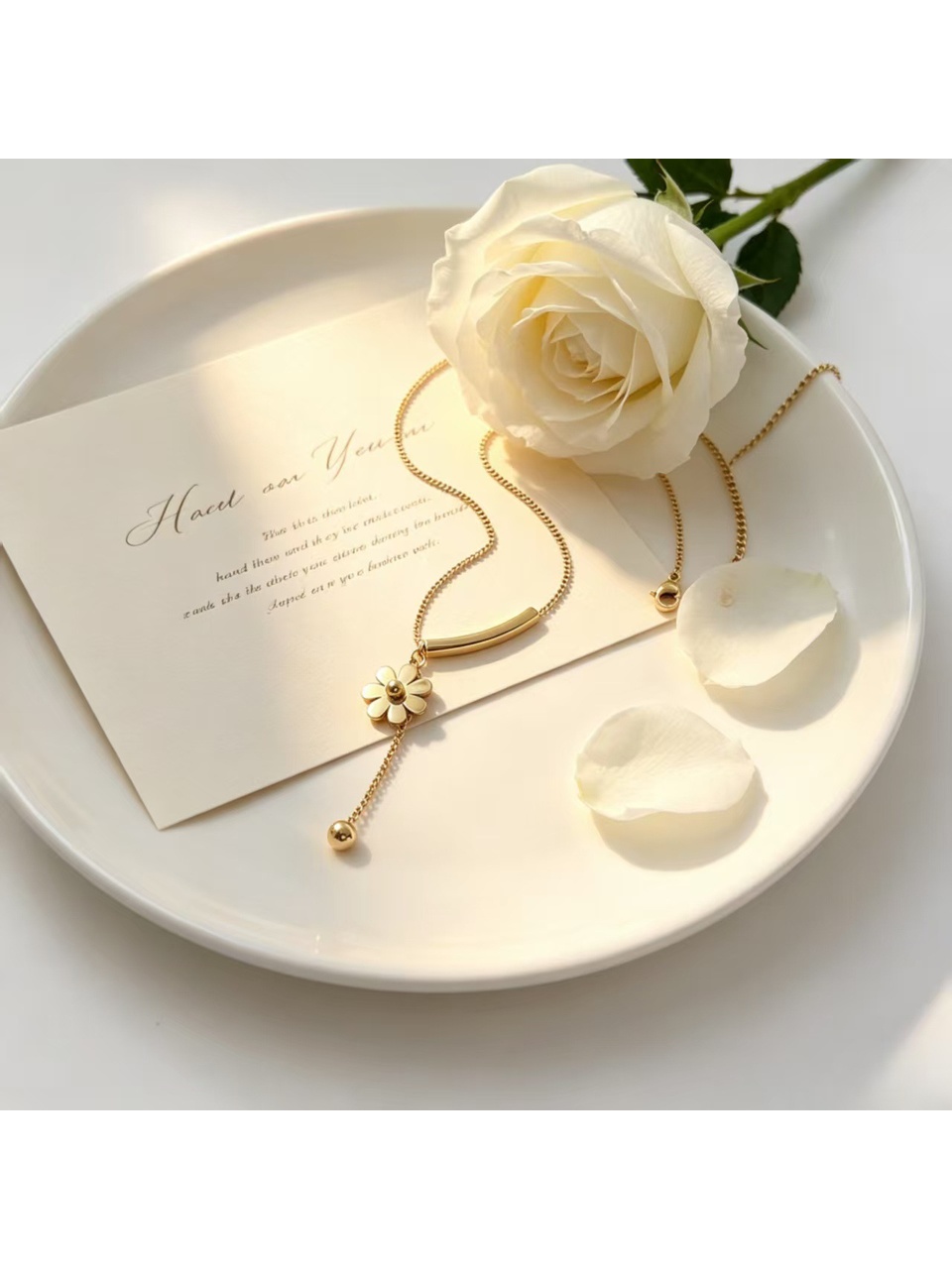 Gold Tone Daisy Pendant with Tassel Y-Necklace