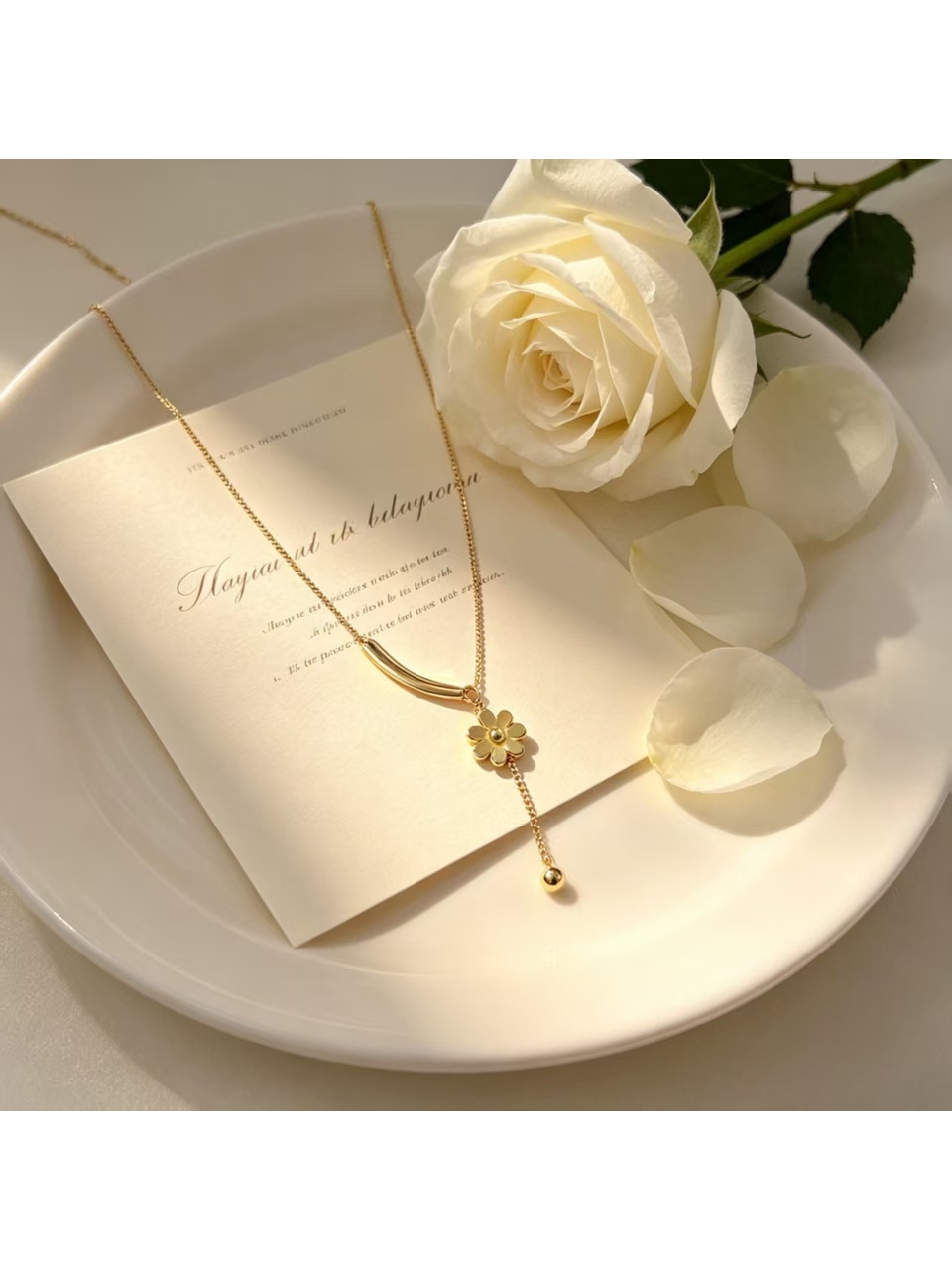 Gold Tone Daisy Pendant with Tassel Y-Necklace