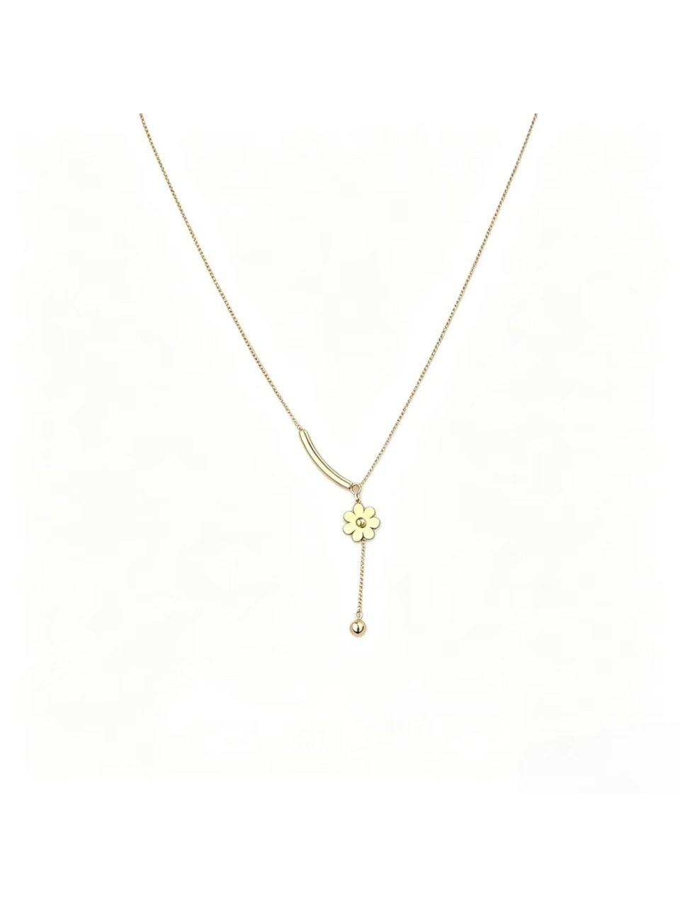 Gold Tone Daisy Pendant with Tassel Y-Necklace