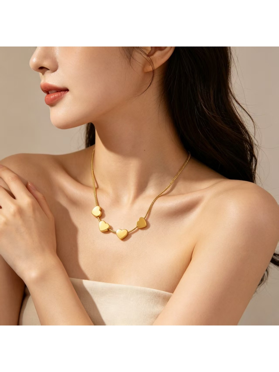 Gold Tone Heart Pendant Necklace