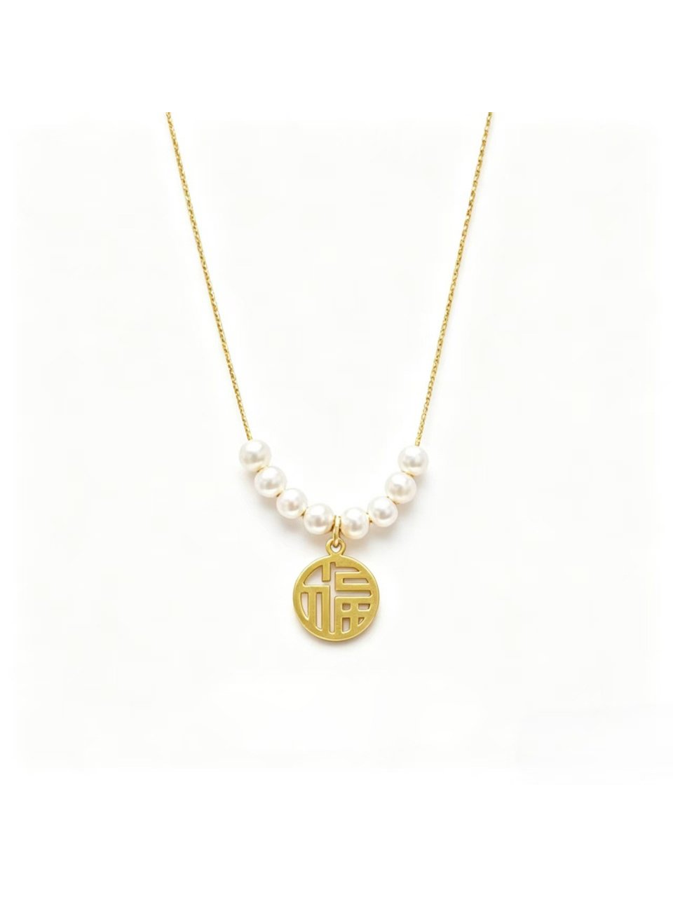 Gold Tone Fortune Pearl Pendant Necklace