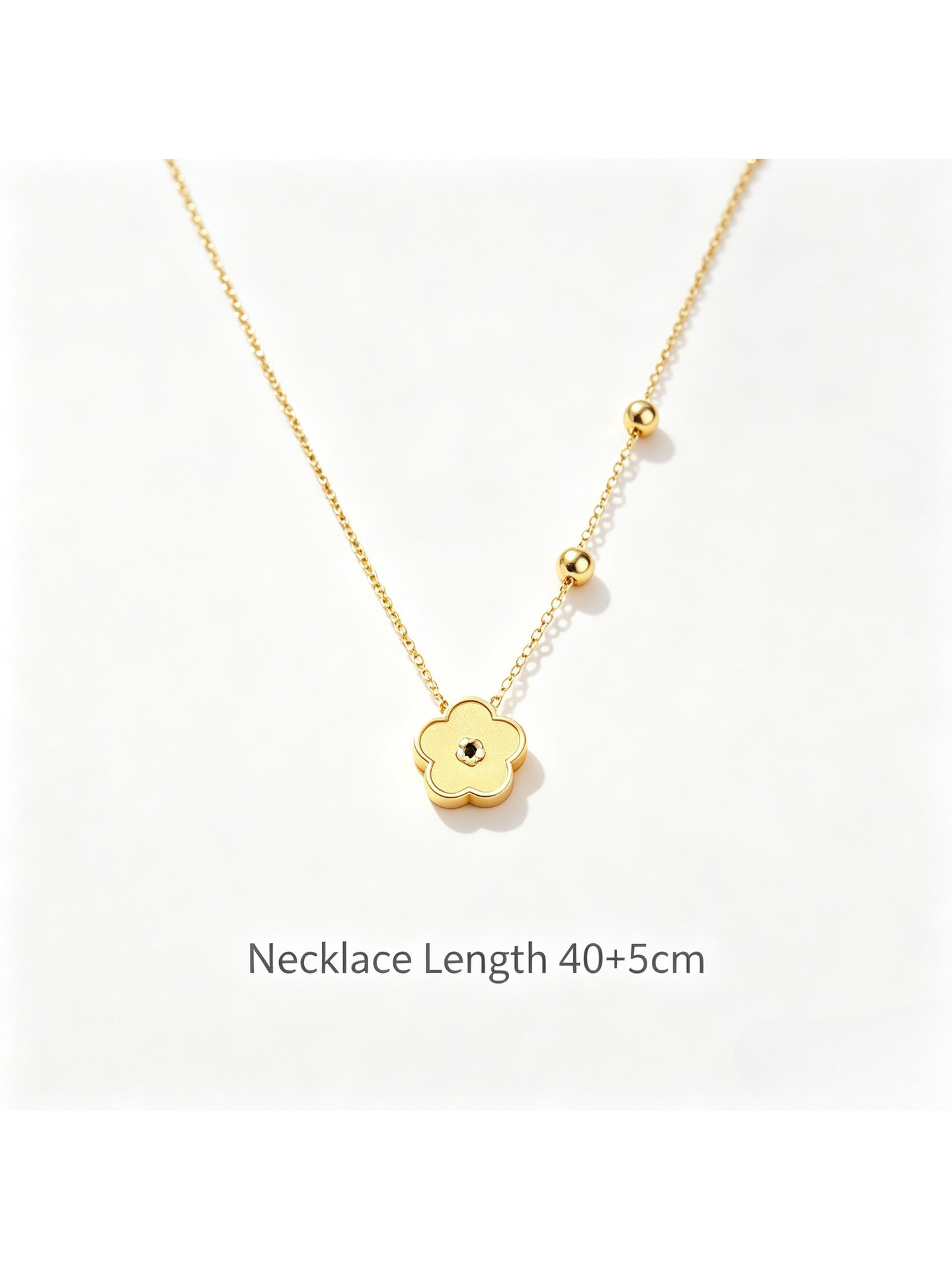 Gold Tone Beaded Chain with Mate Flower Pendant Necklace