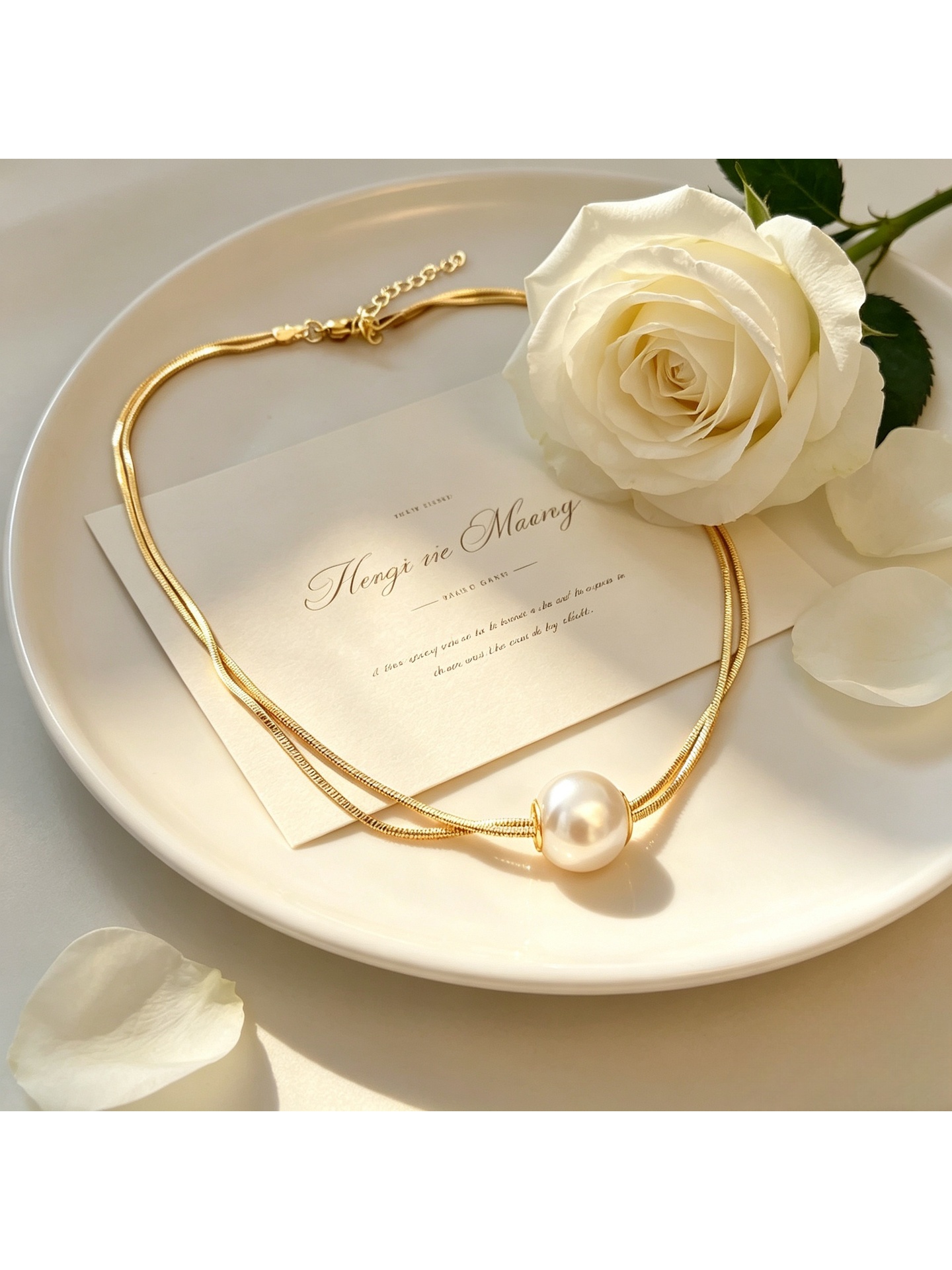 Gold Tone Chain Pearl Pendant Necklace