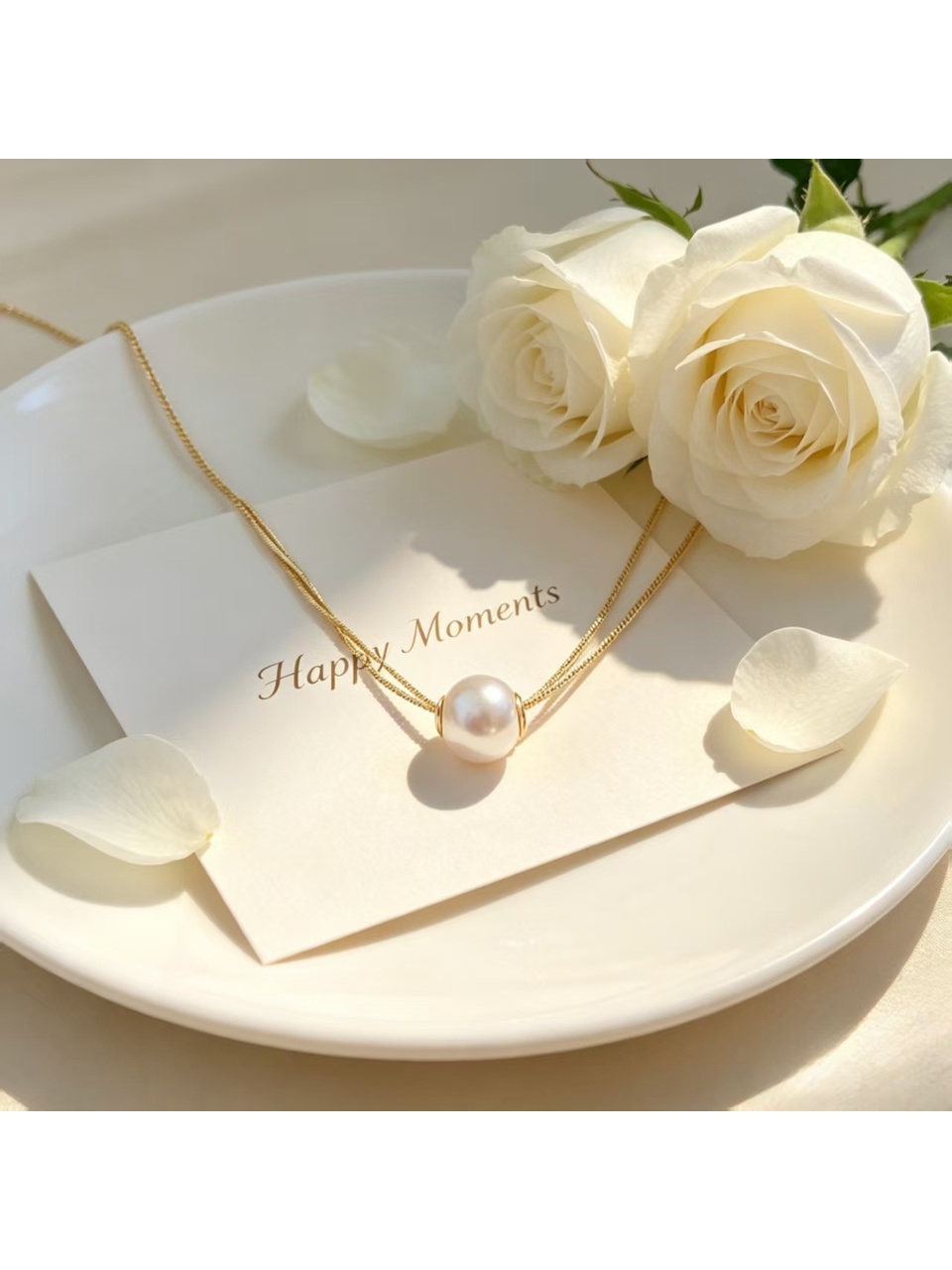 Gold Tone Chain Pearl Pendant Necklace
