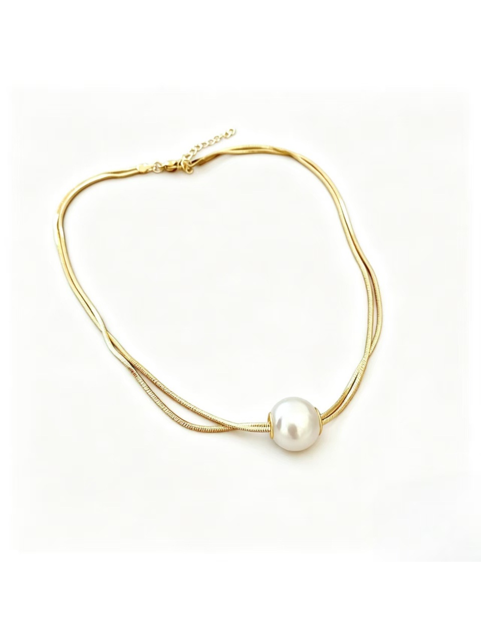 Gold Tone Chain Pearl Pendant Necklace