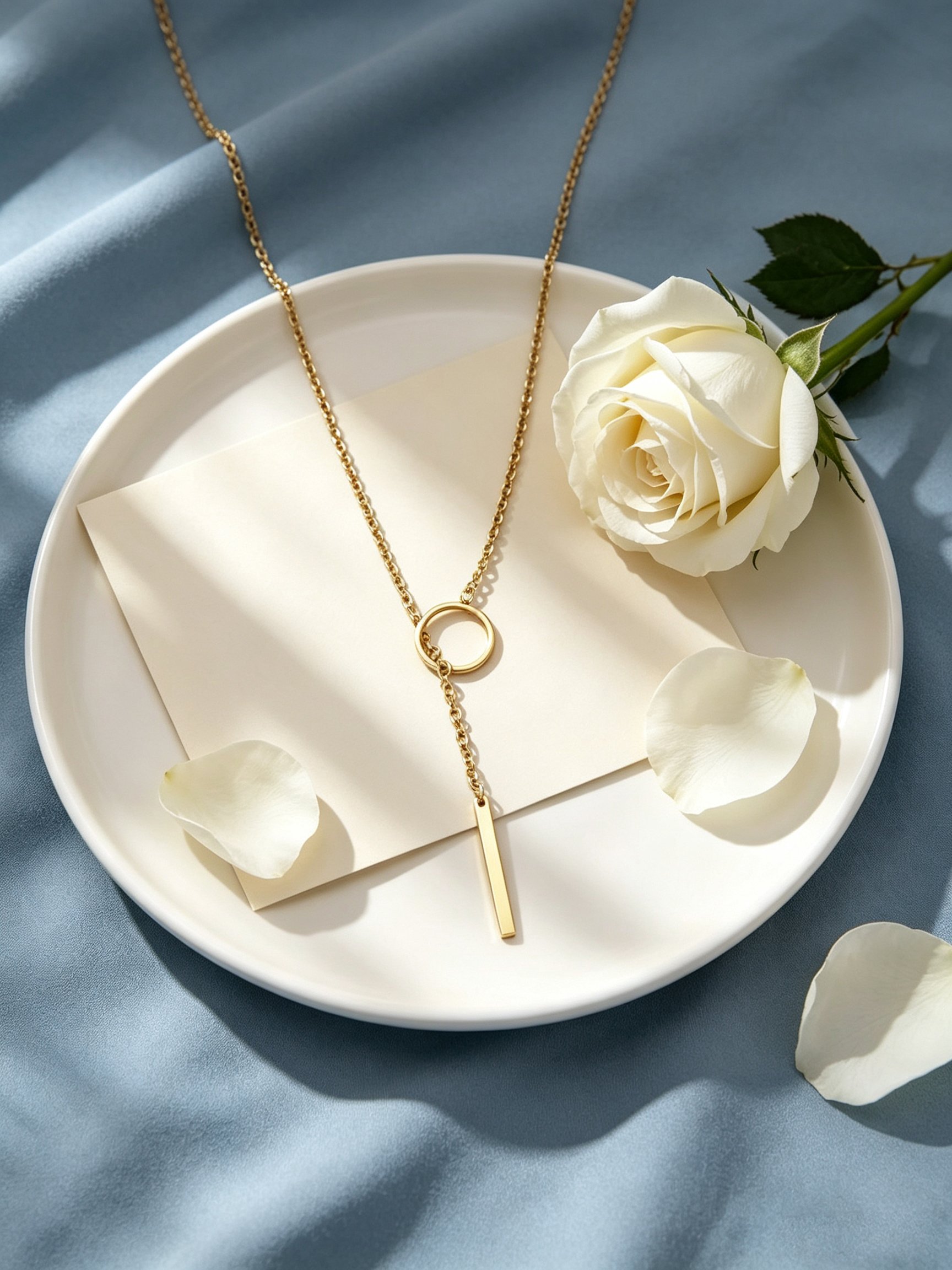 Gold Tone Geometric Circle Pendant Necklace with Bar Tassel