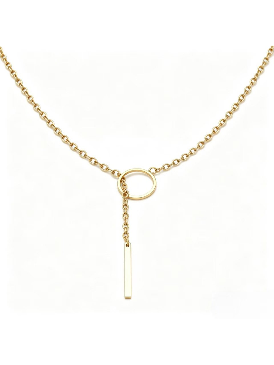 Gold Tone Geometric Circle Pendant Necklace with Bar Tassel
