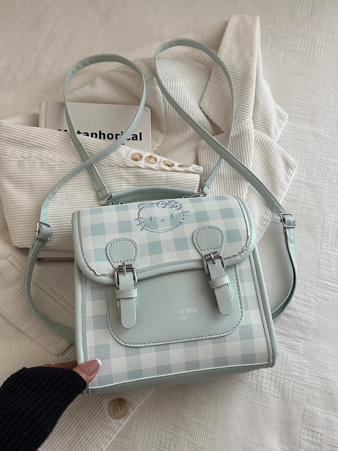 Blue Gingham Hello Kitty Print Mini Backpack