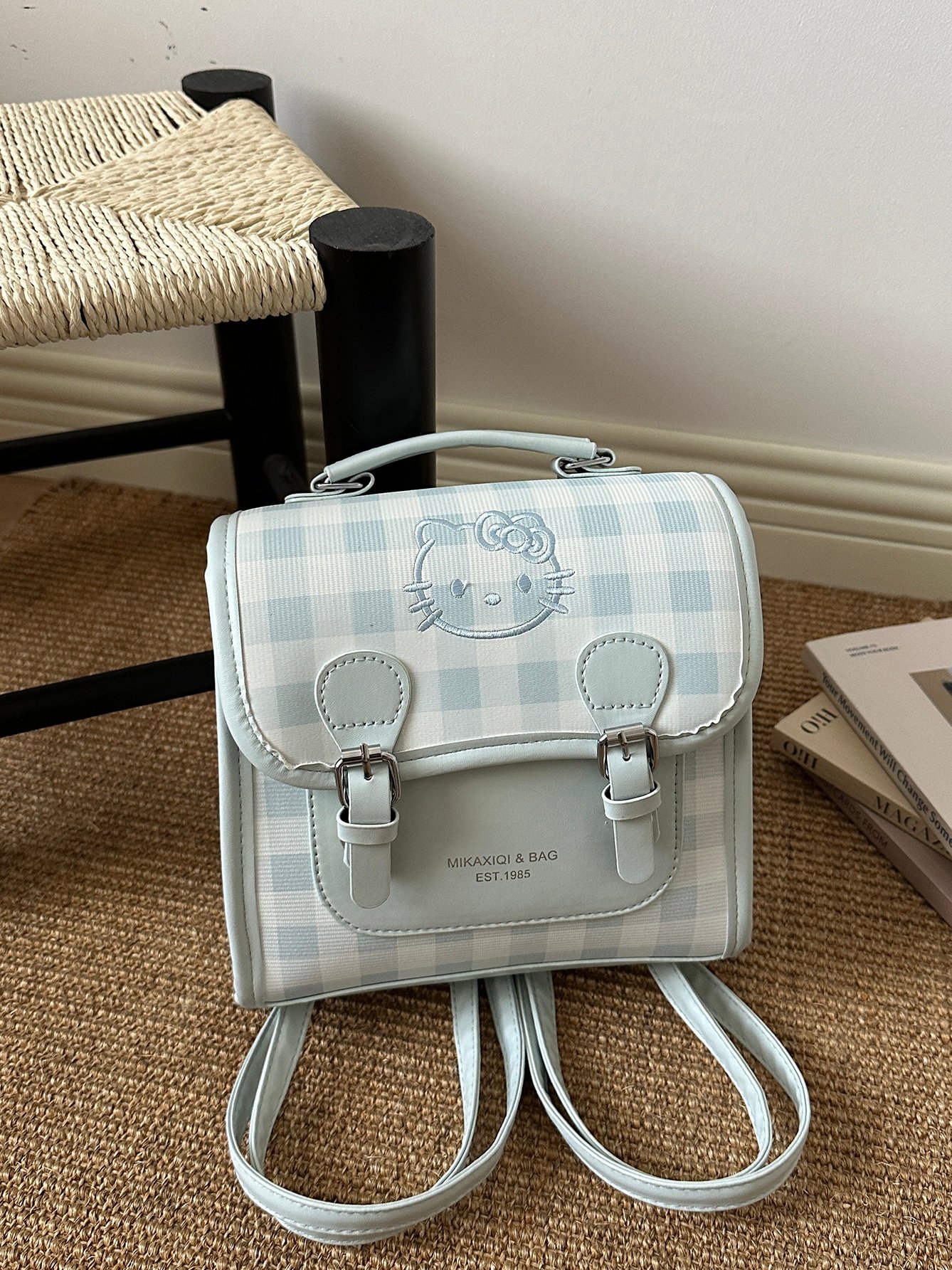 Blue Gingham Hello Kitty Print Mini Backpack