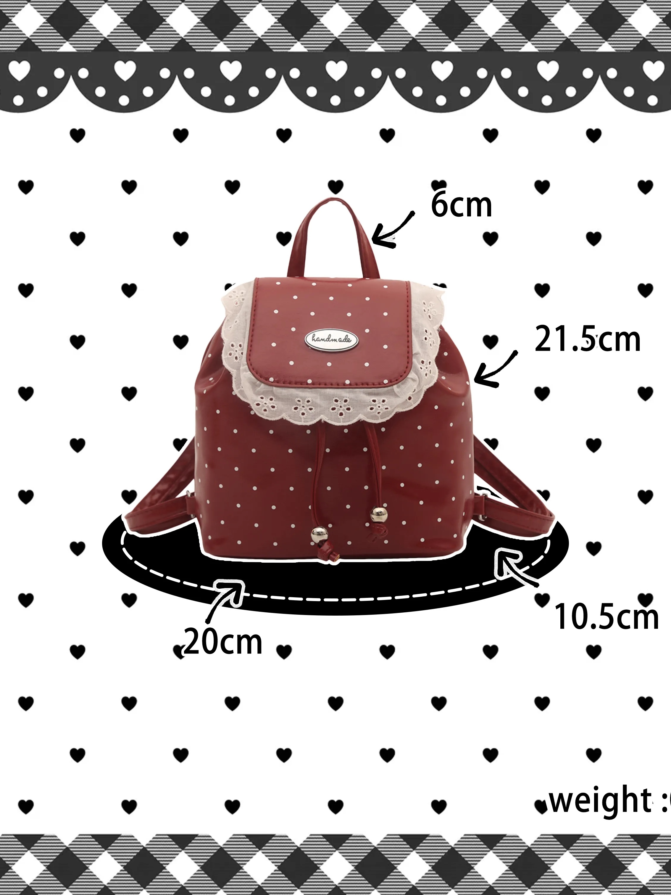 Red Polka Dot Mini Backpack with Lace Trim