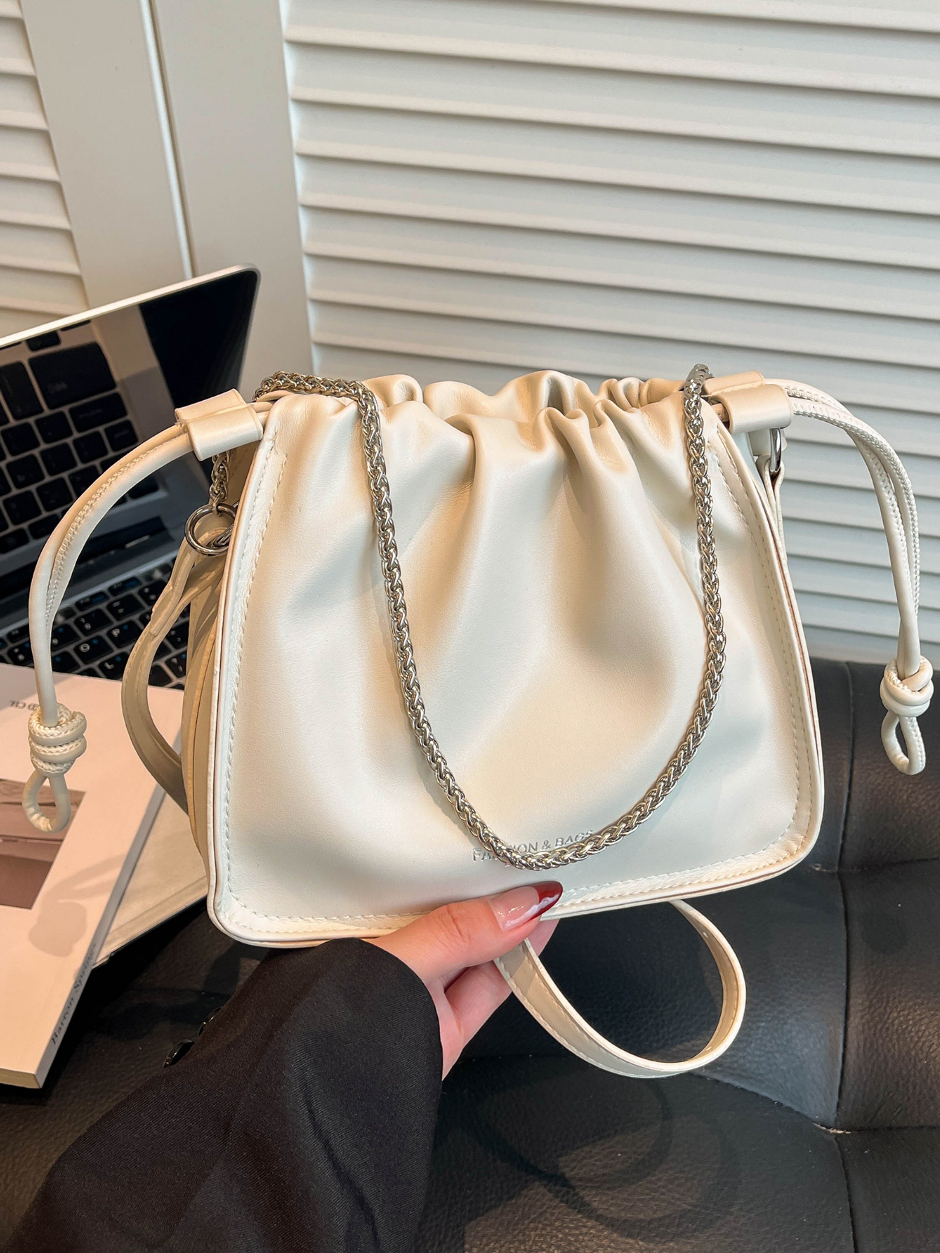 White Solid Crossbody Bag with Zip
