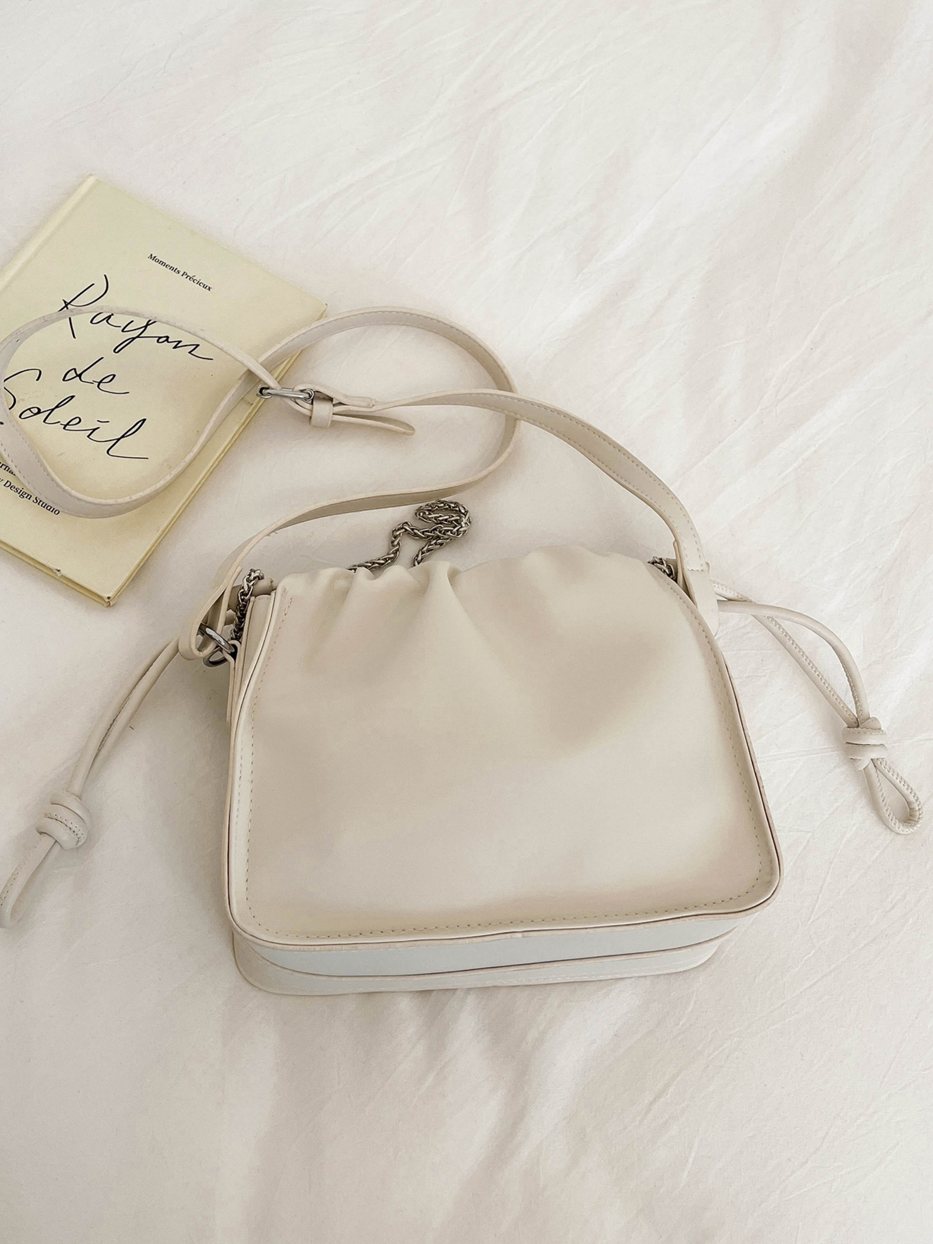 White Solid Crossbody Bag with Zip