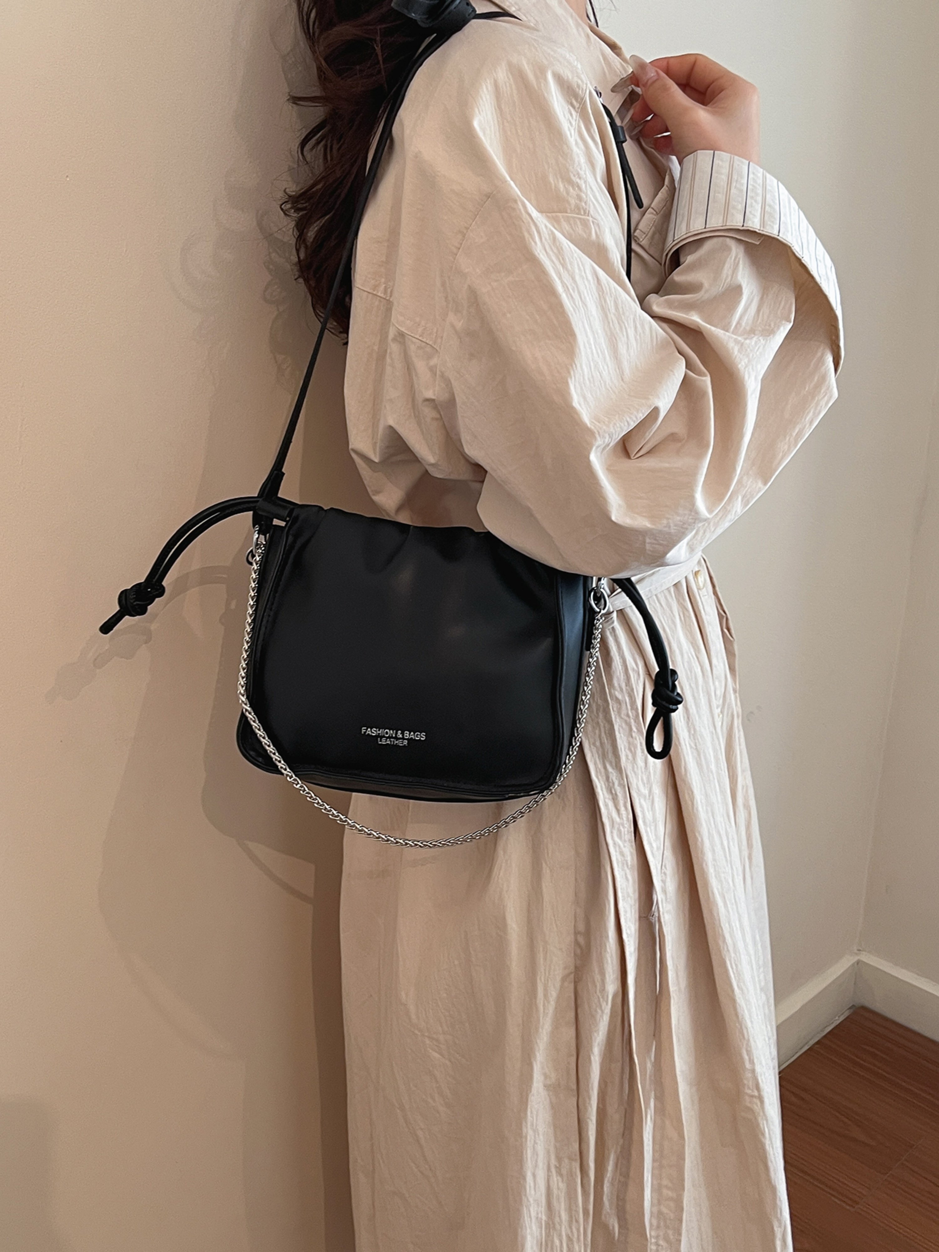 Black Printed Crossbody Bag with Zip