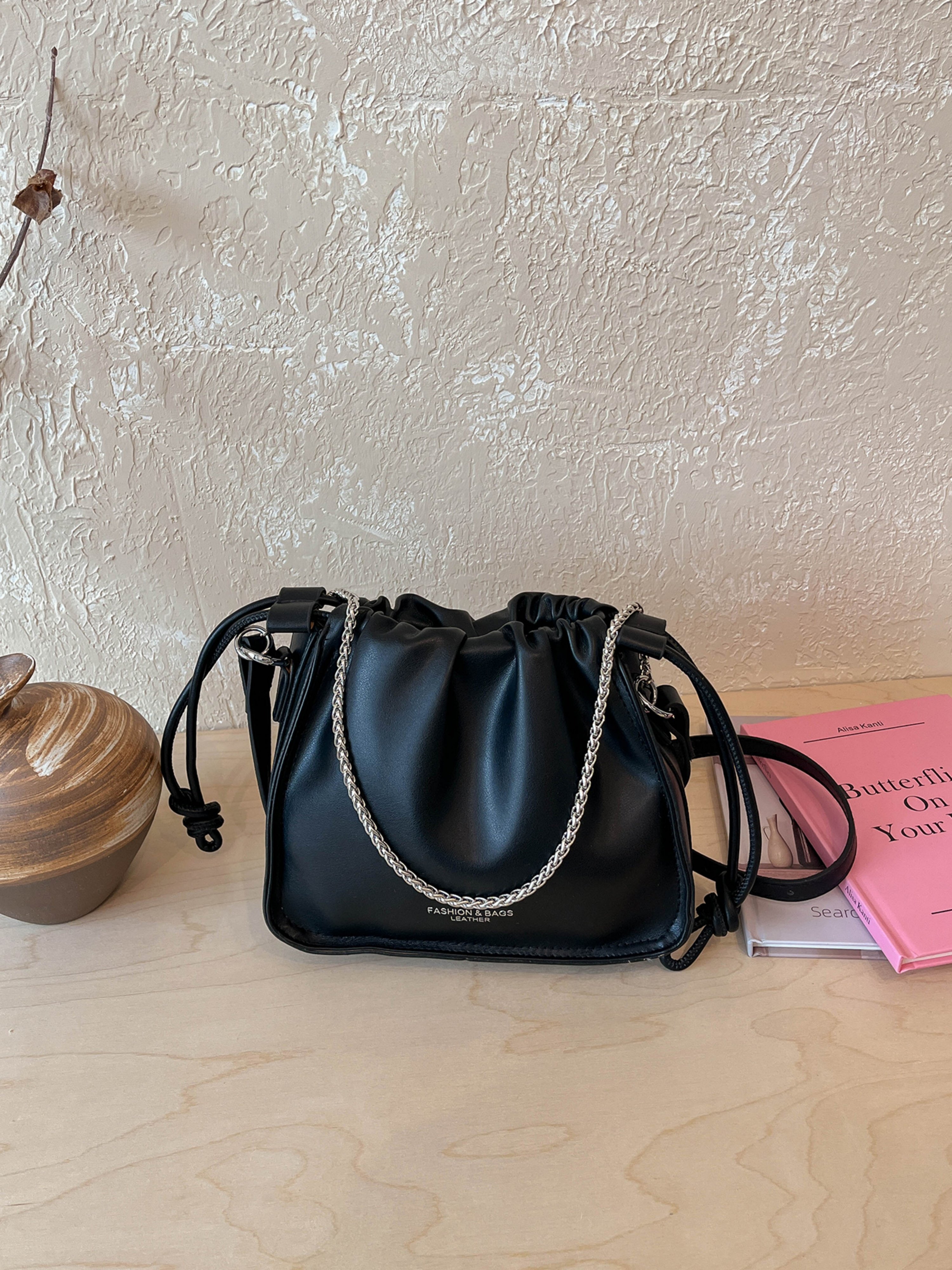 Black Printed Crossbody Bag with Zip