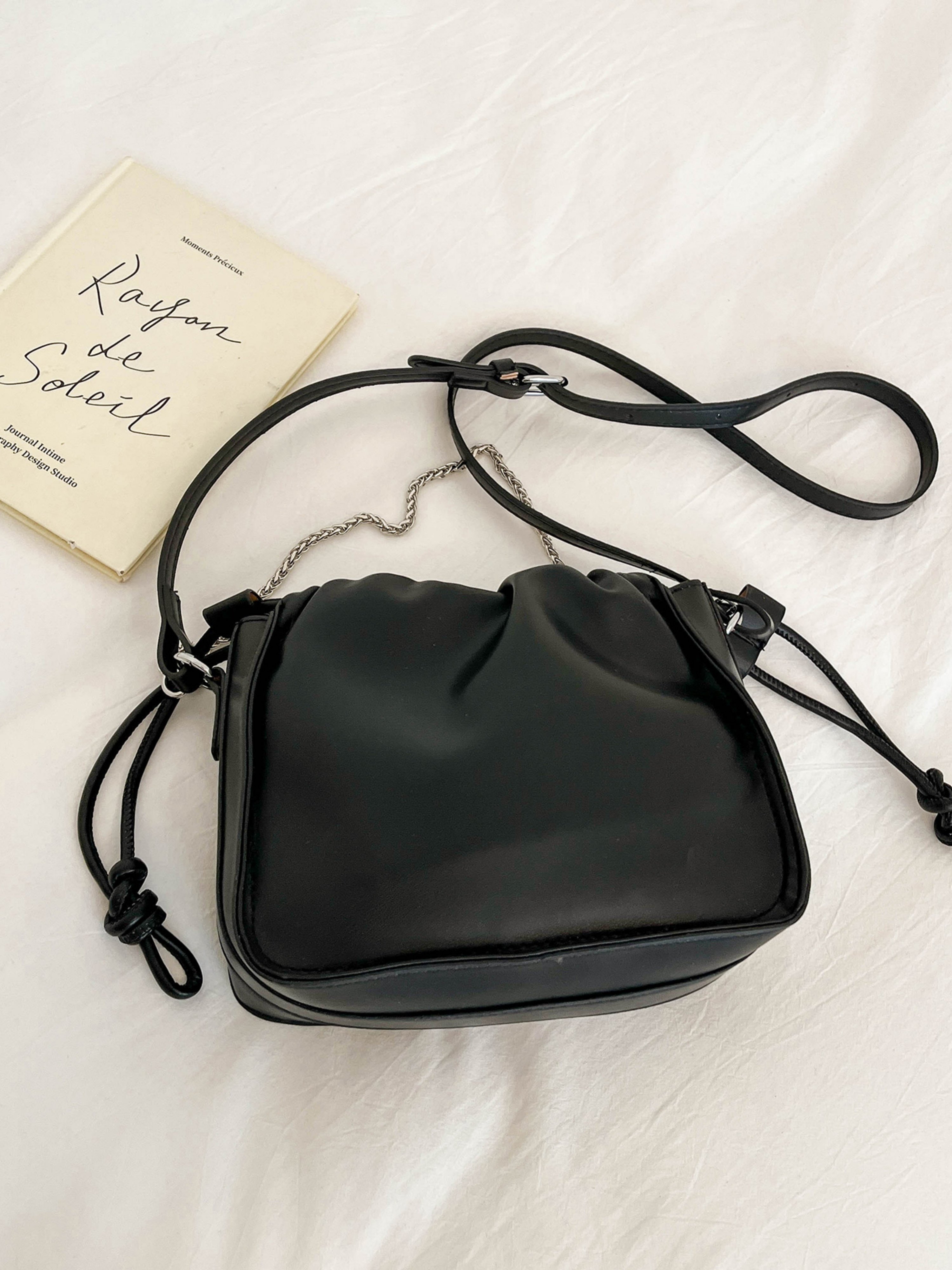 Black Printed Crossbody Bag with Zip