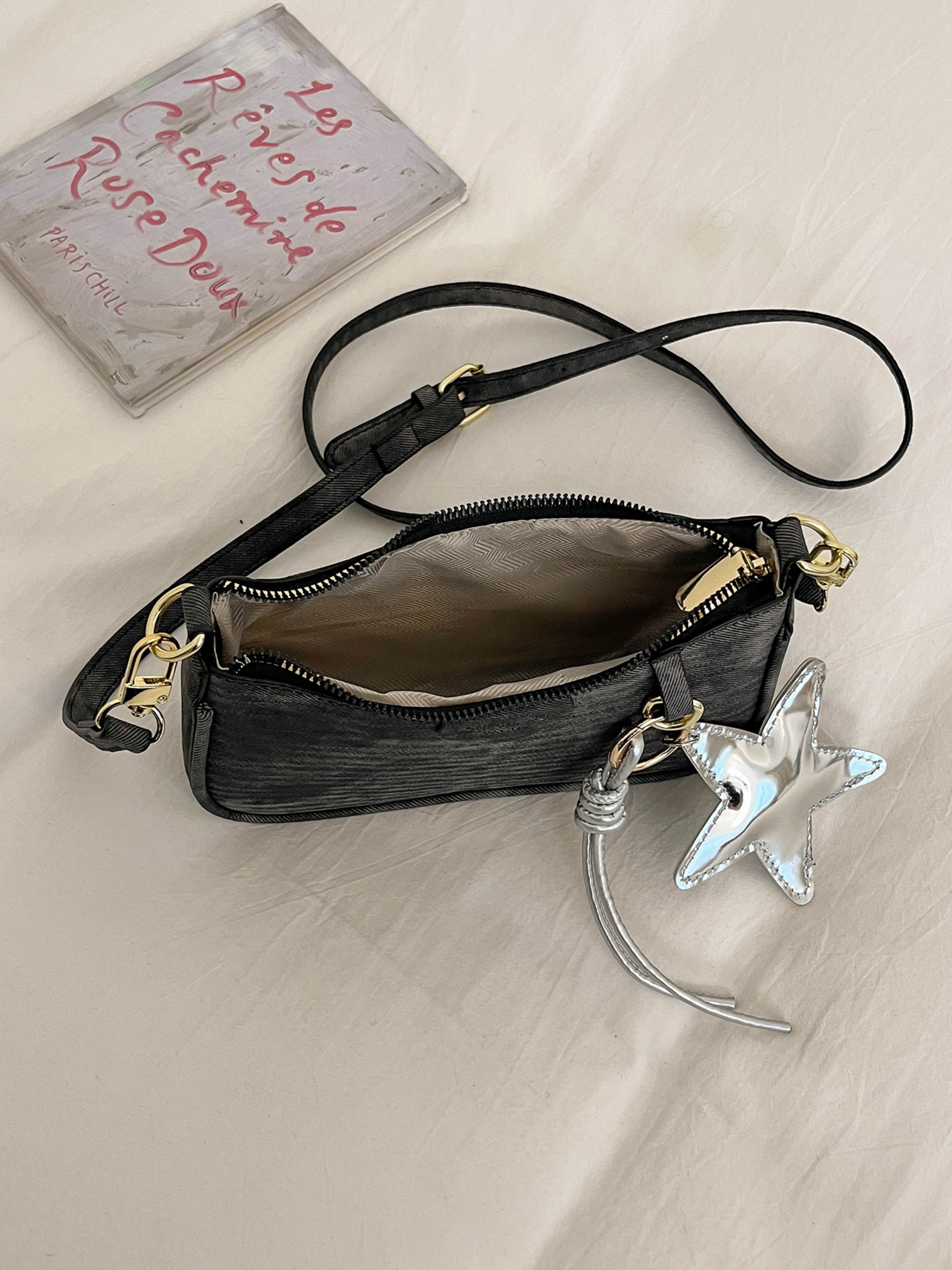 Black Texture Crossbody Bag with Zip