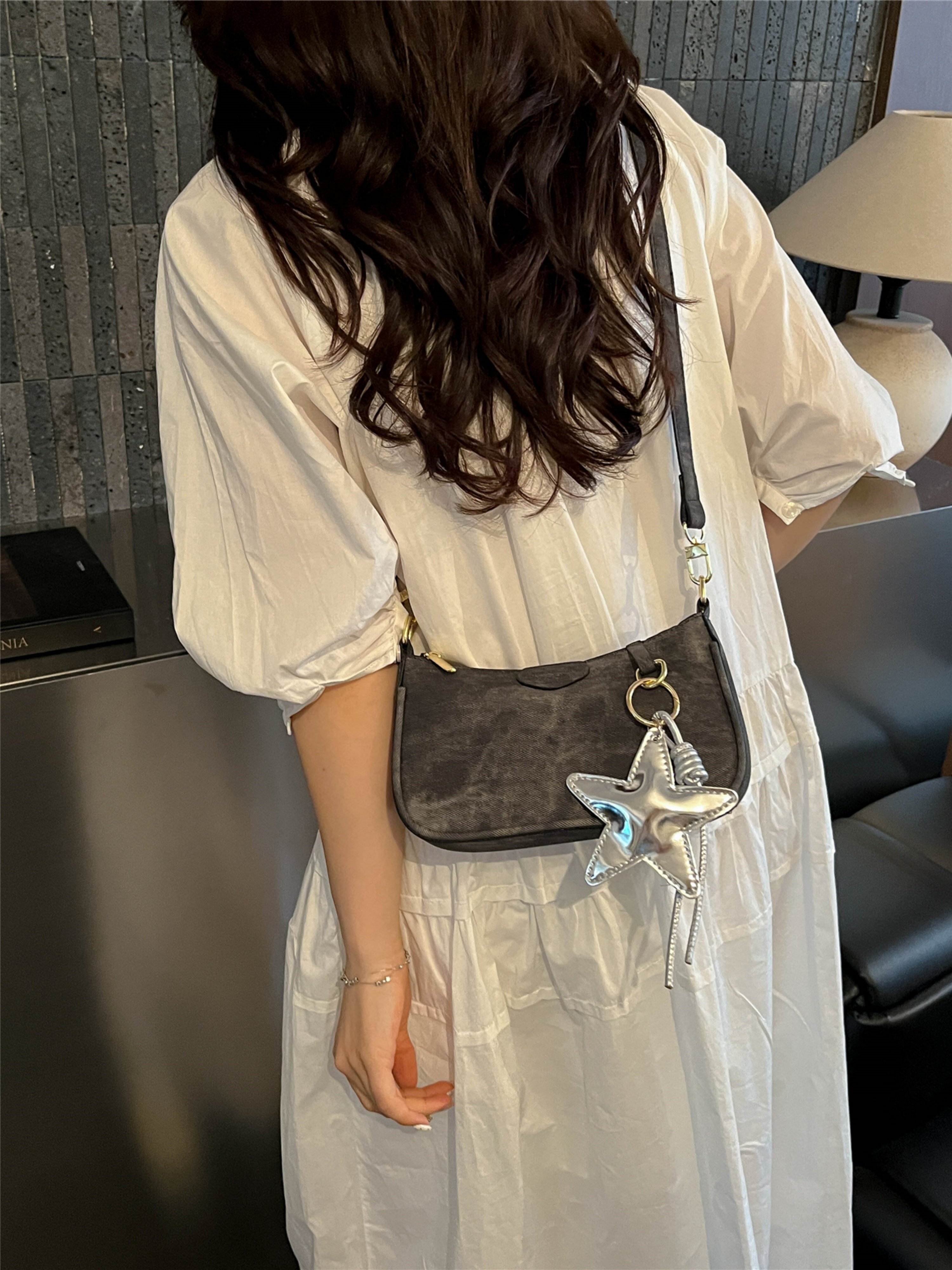 Black Texture Crossbody Bag with Zip