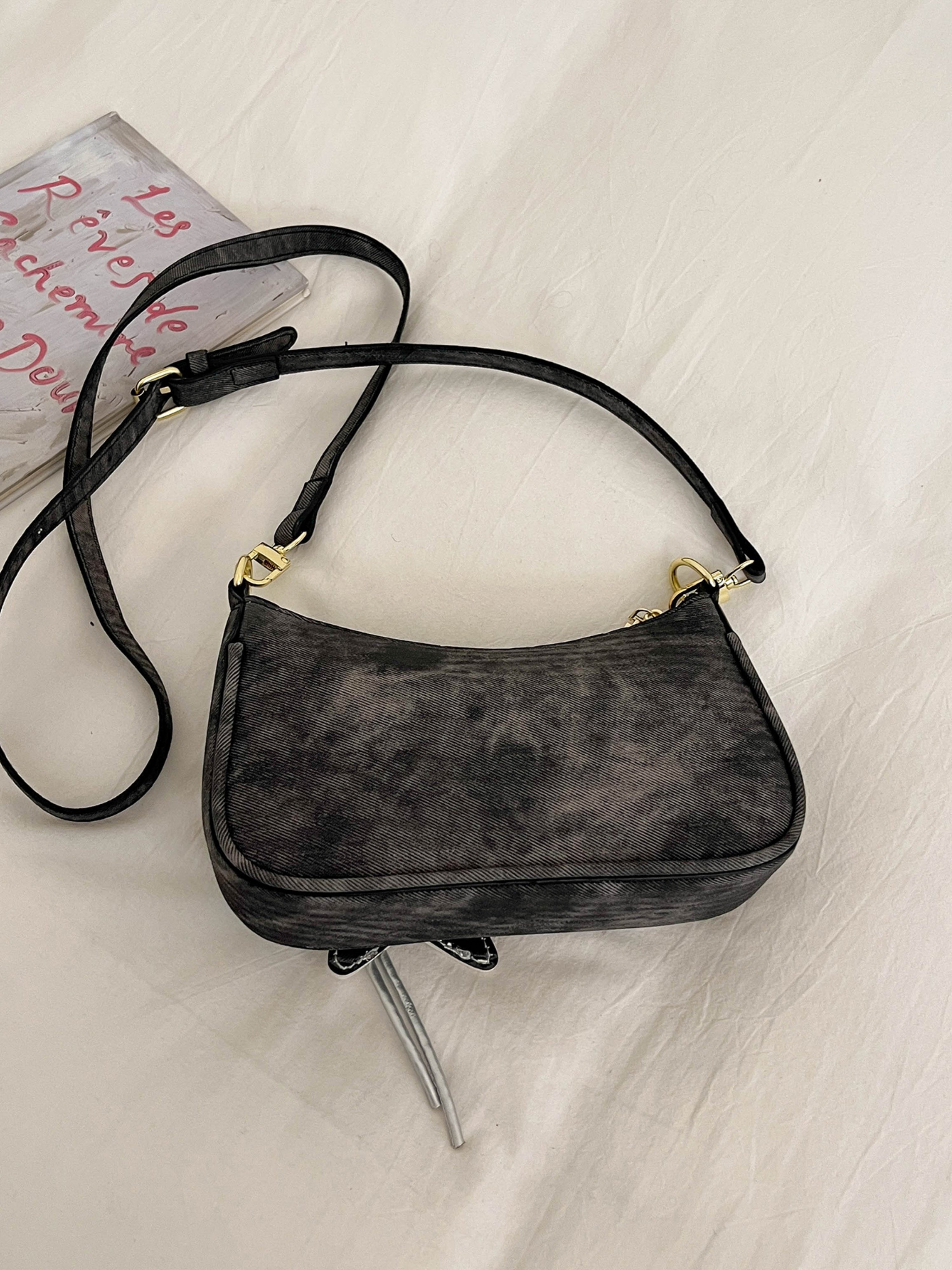 Black Texture Crossbody Bag with Zip