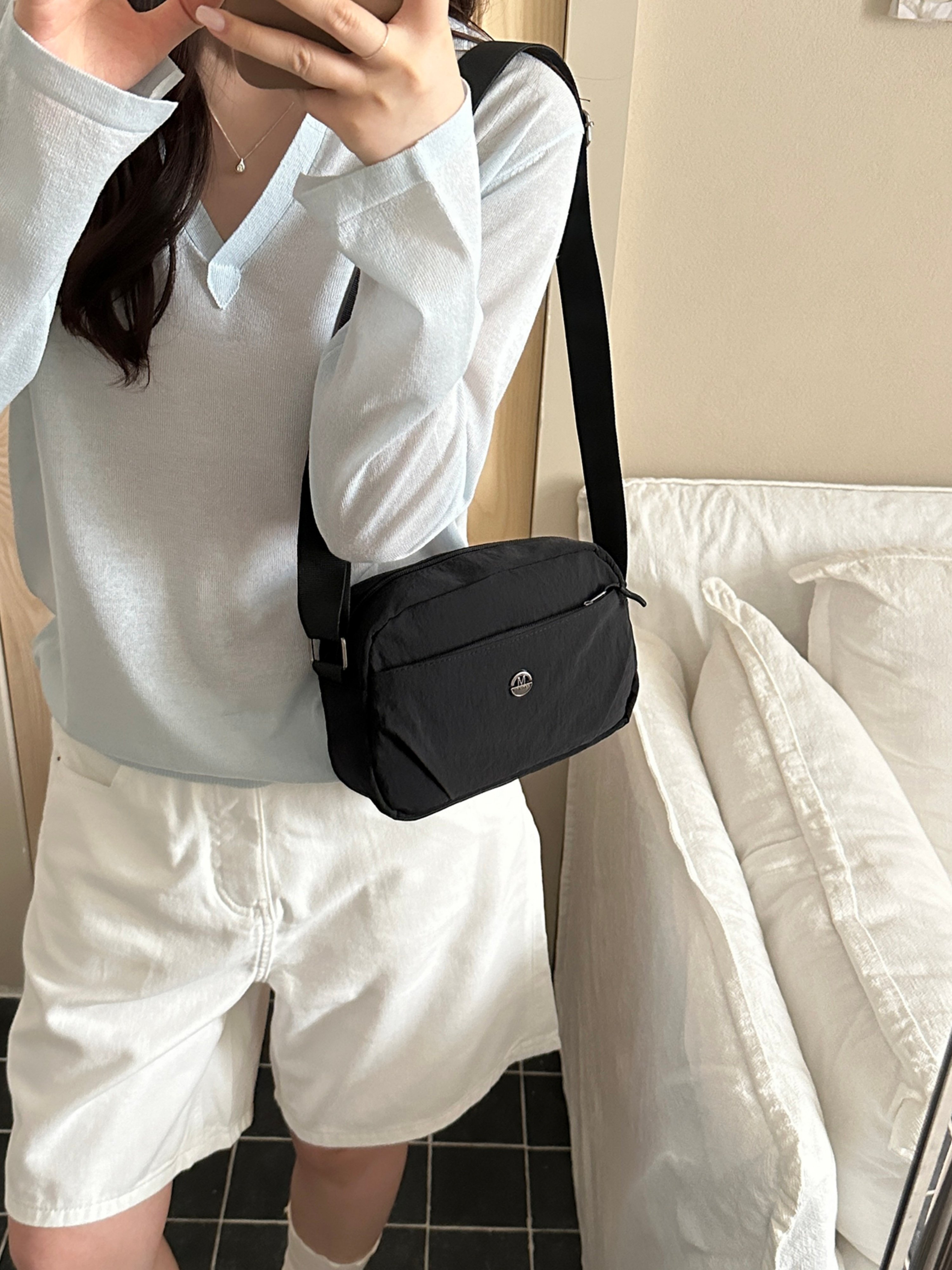 Black Solid Crossbody Bag with Zip