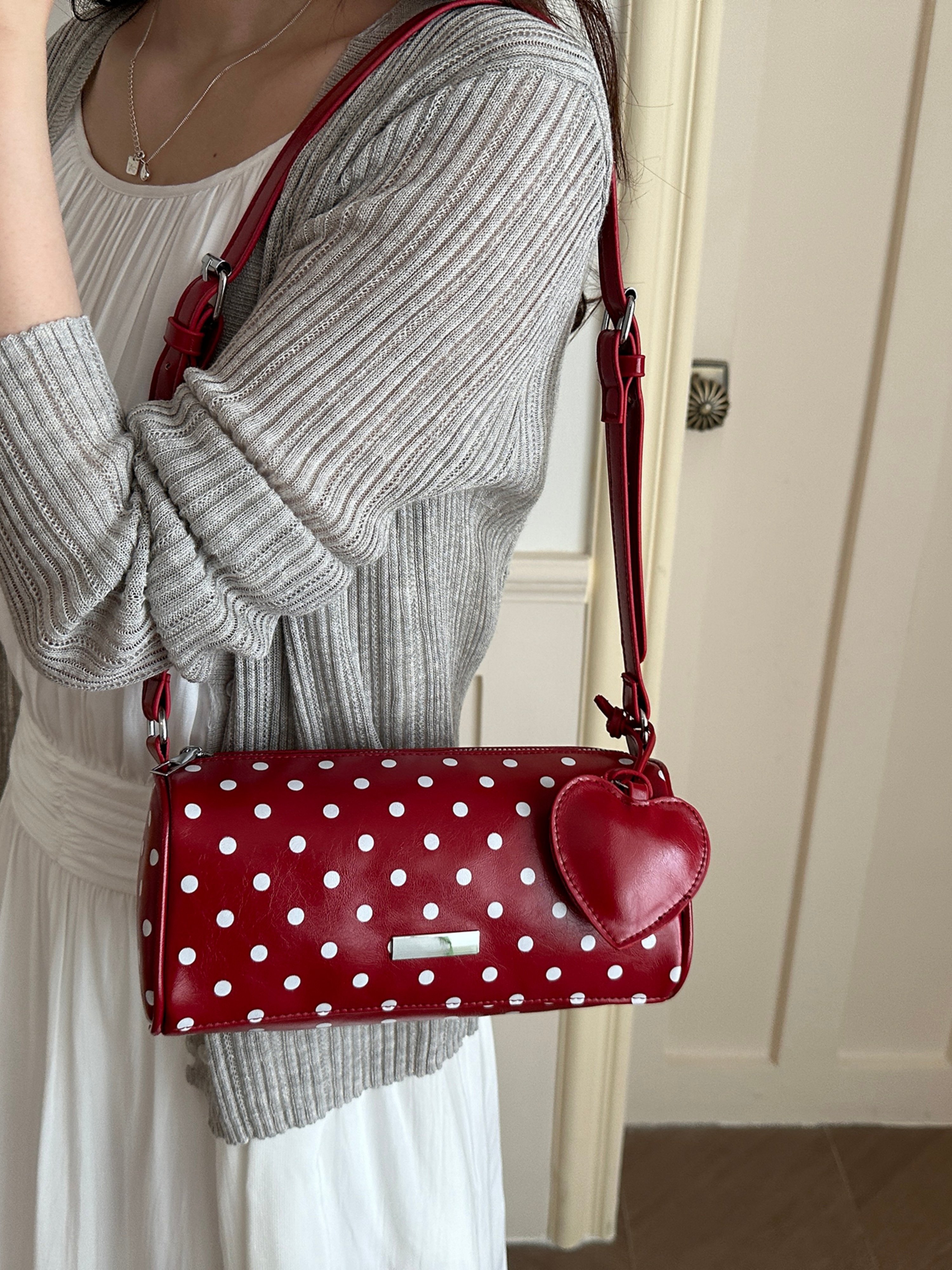 Red Printed Crossbody Bag with Zip