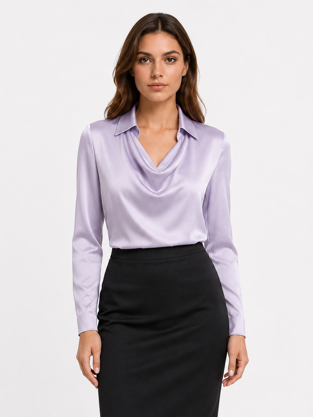 Lilac Satin Long Sleeve Blouse