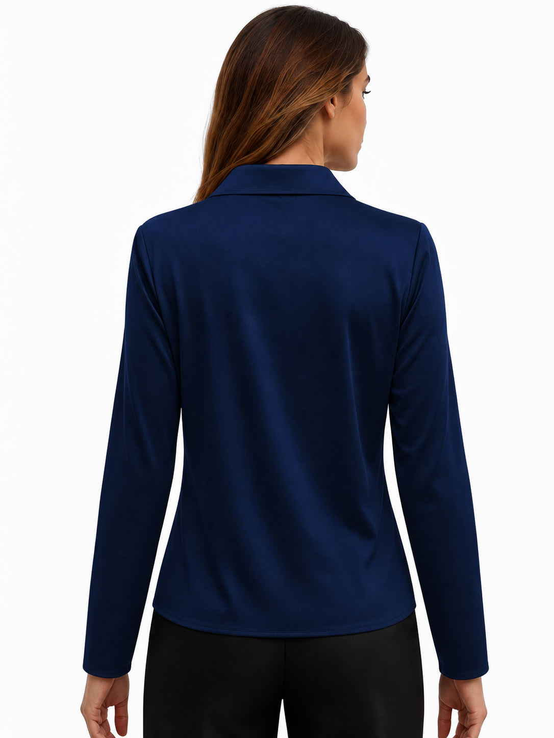 Dark Blue Long Sleeve Blouse with Floral Print