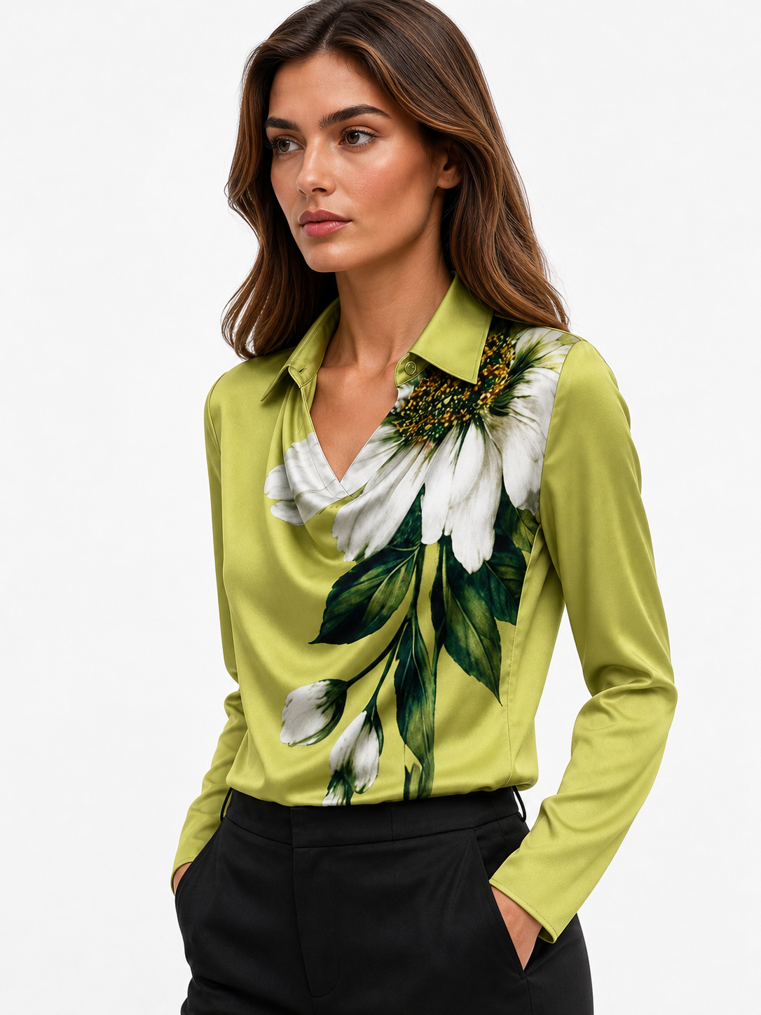 Green Floral Long Sleeve Blouse
