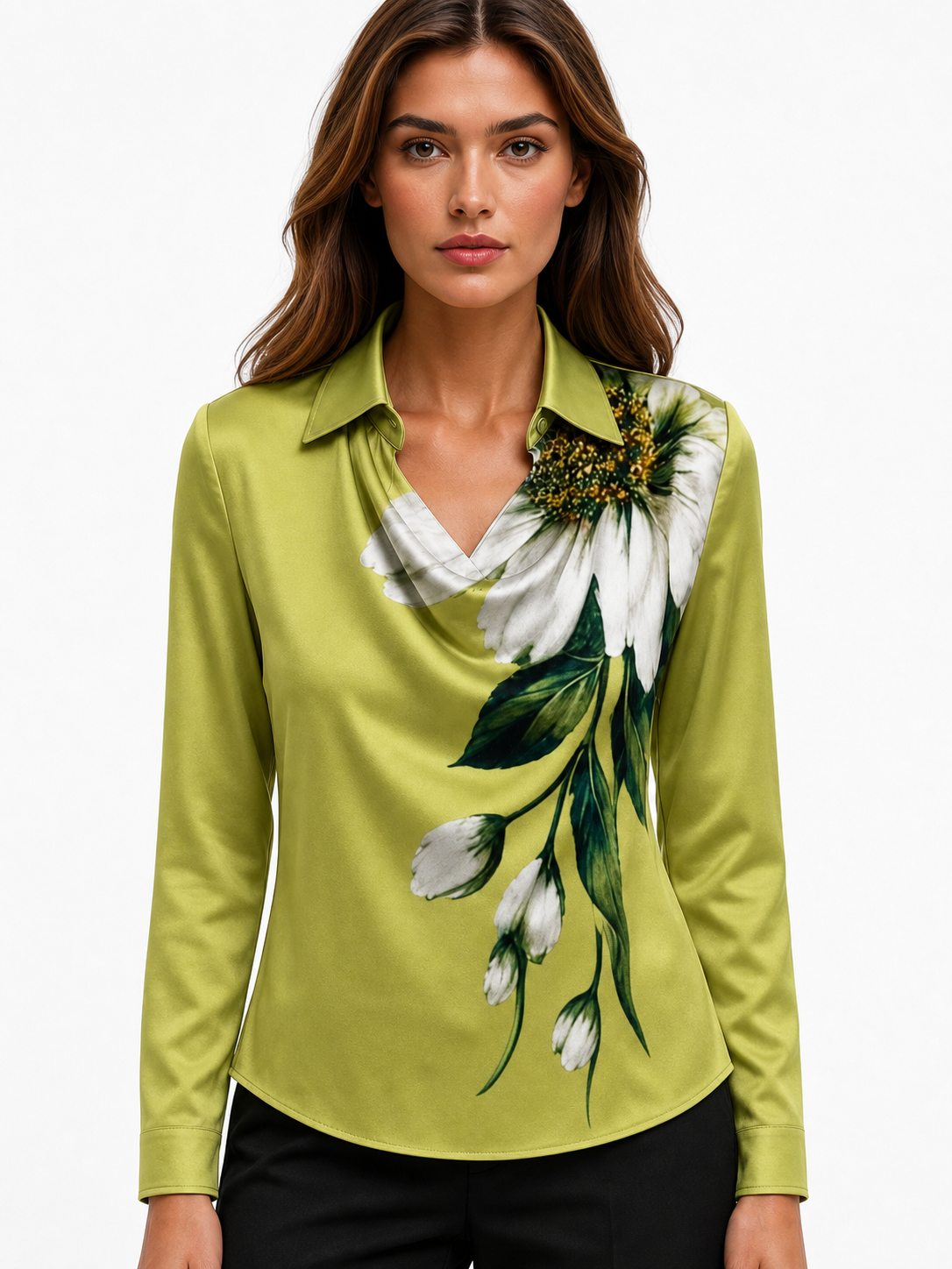 Green Floral Long Sleeve Blouse